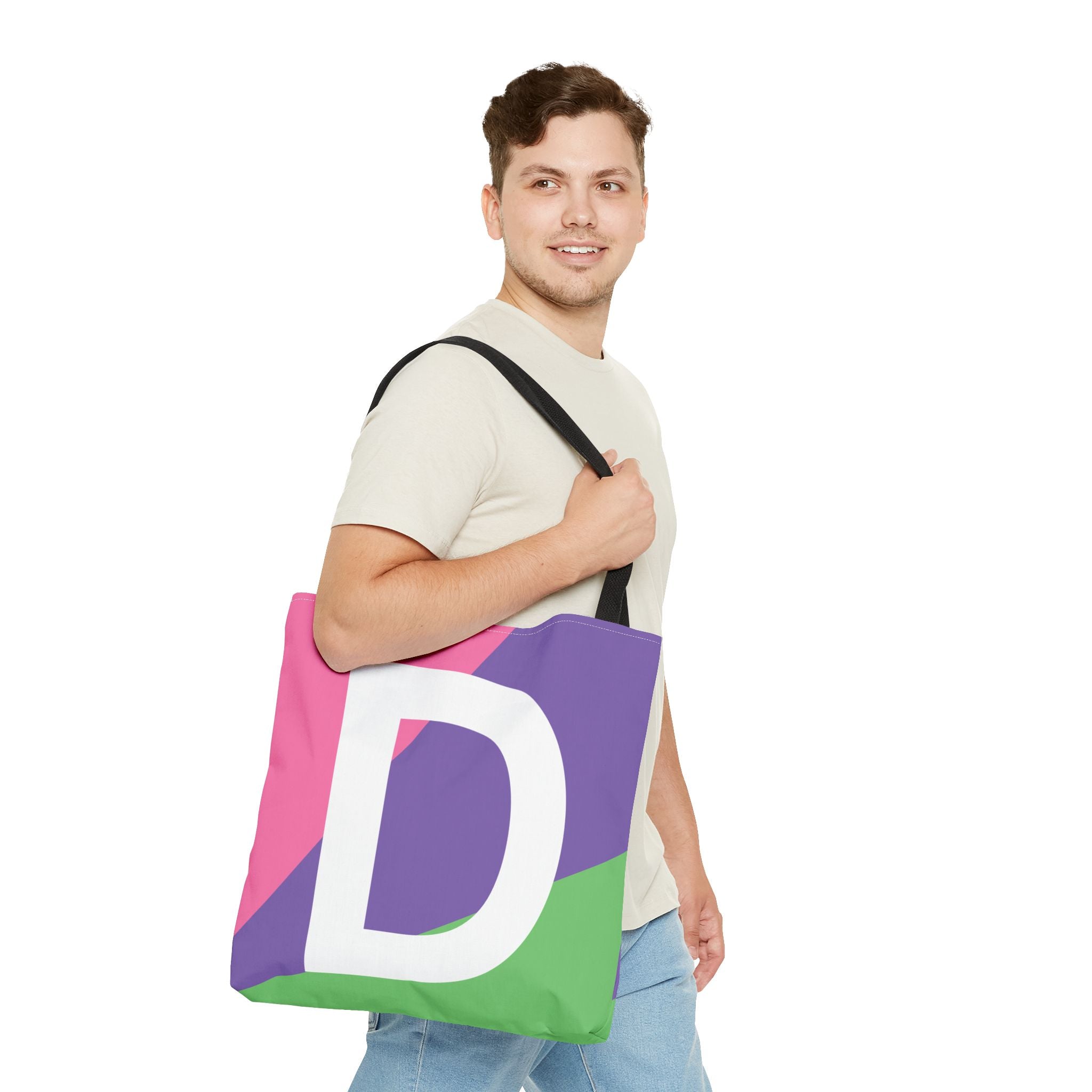 Monogram 'D' Colorblock Tote Bag — Personalized Initial D Shoulder Tote