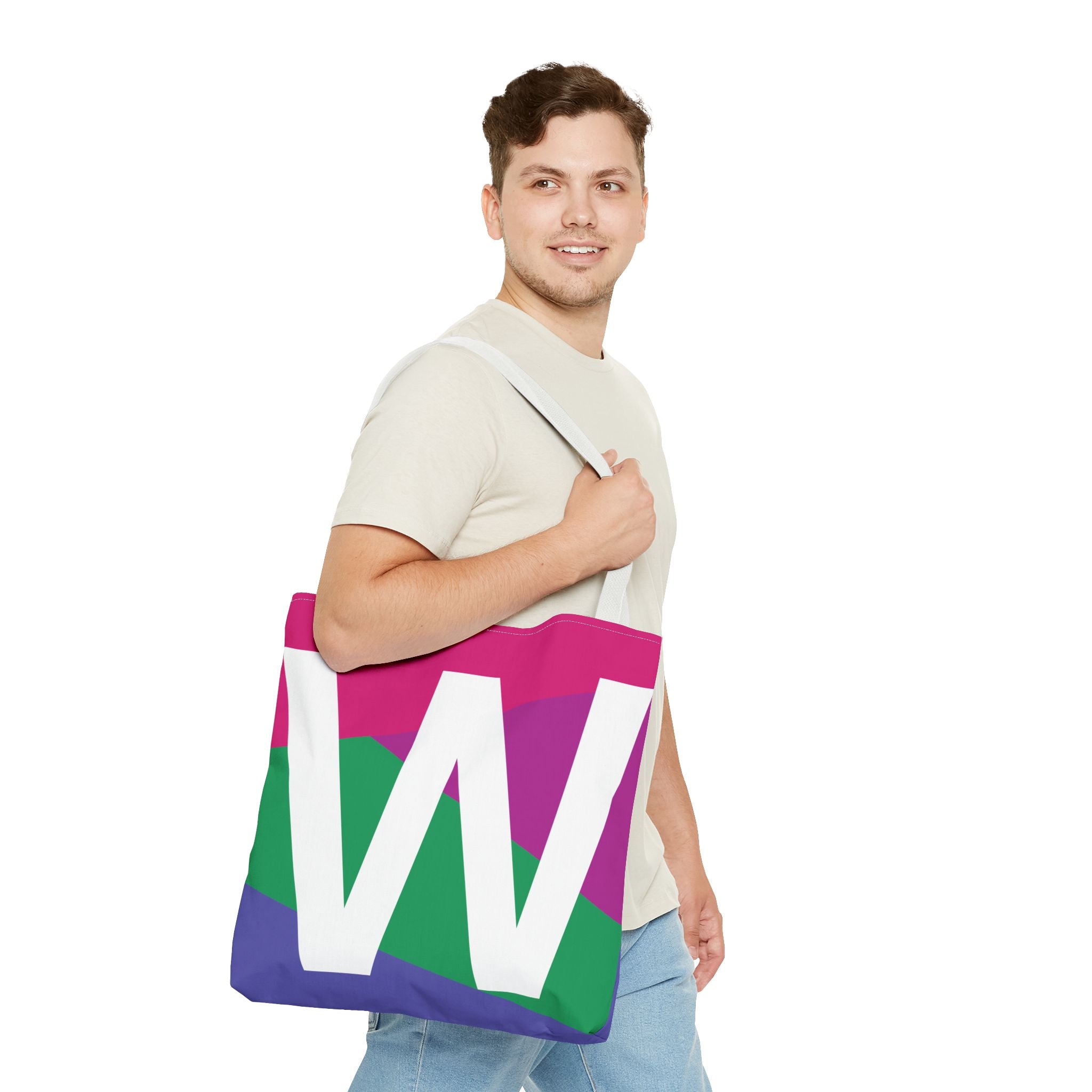 Monogram 'W' Colorblock Tote Bag — Personalized Initial W Shoulder Tote