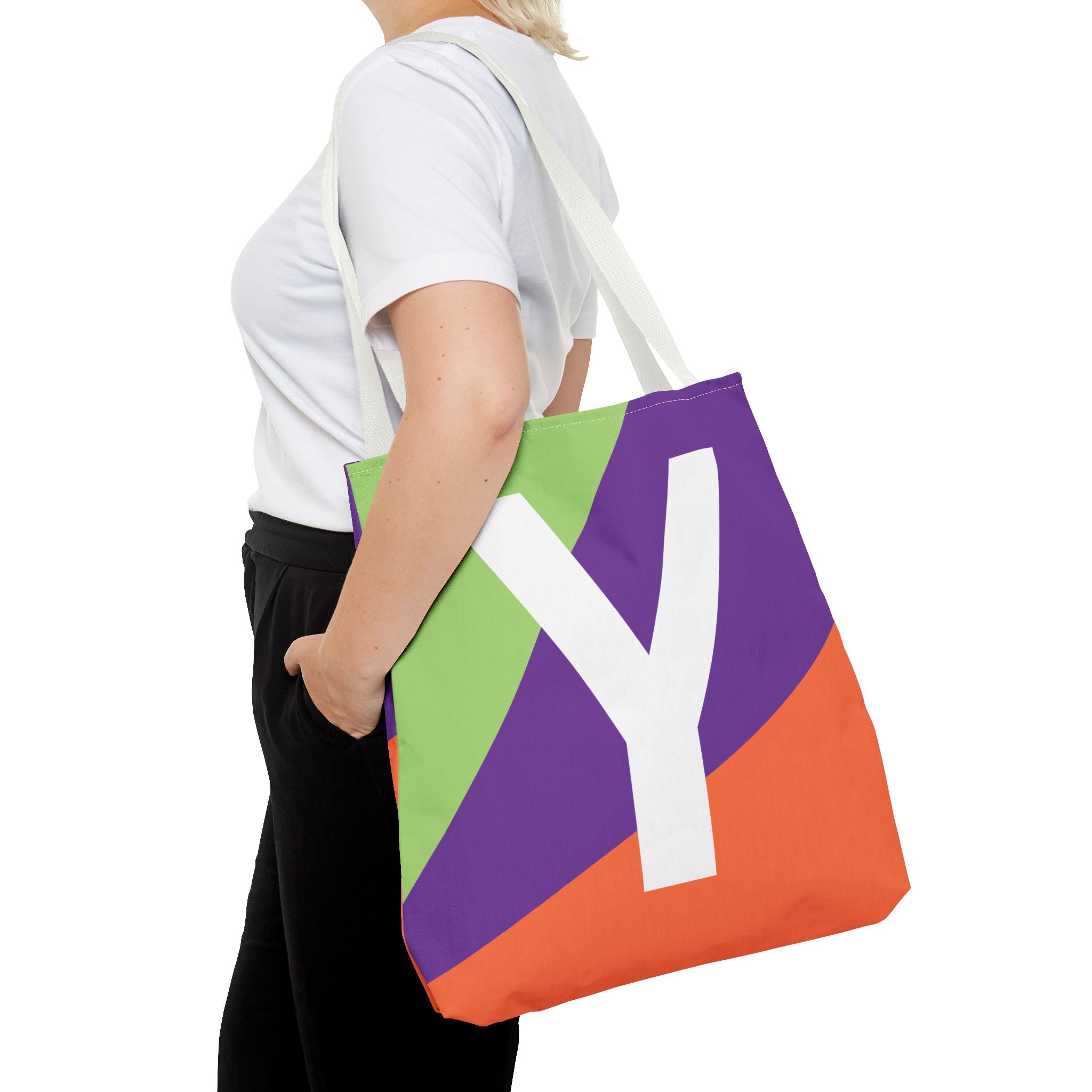 Monogram 'Y' Colorblock Tote Bag — Personalized Initial Y Shoulder Tote