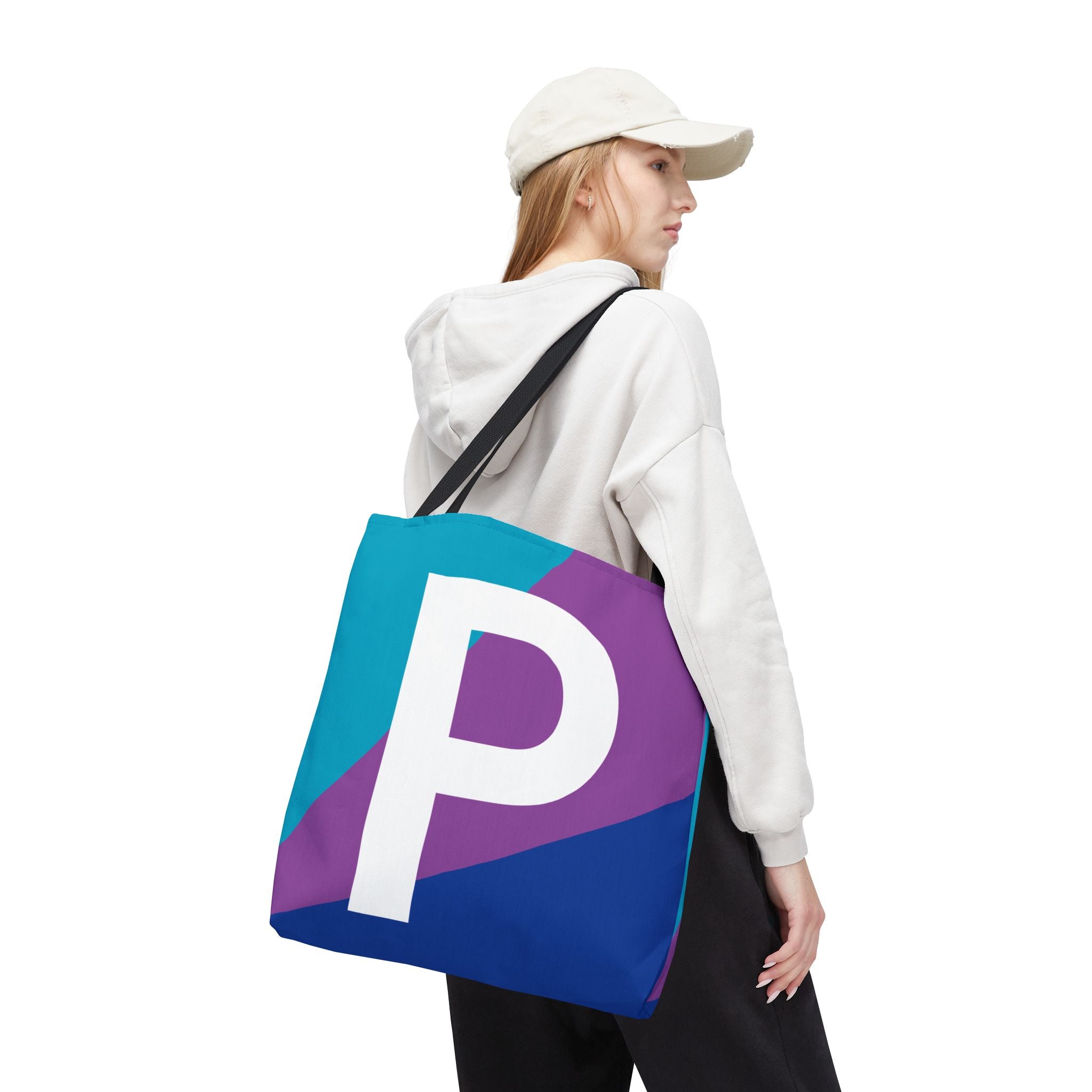 Monogram 'P' Colorblock Tote Bag — Personalized Initial P Shoulder Tote
