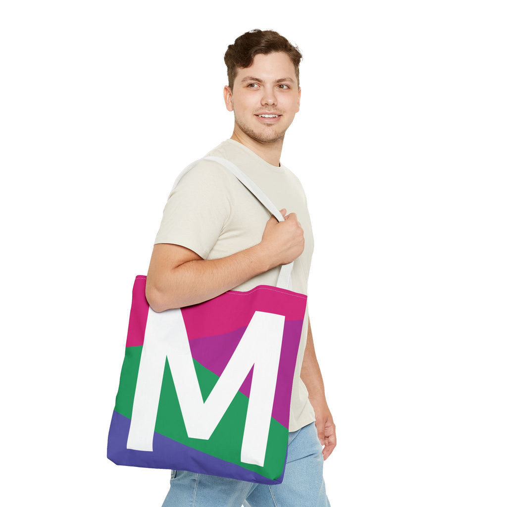Monogram 'M' Colorblock Tote Bag — Personalized Initial M Shoulder Tote