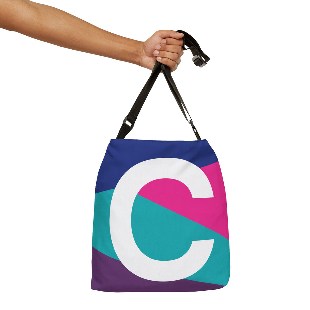 Initial Letter 'C' Colorblock Adjustable Tote Bag — Monogram Alphabet Shoulder Bag