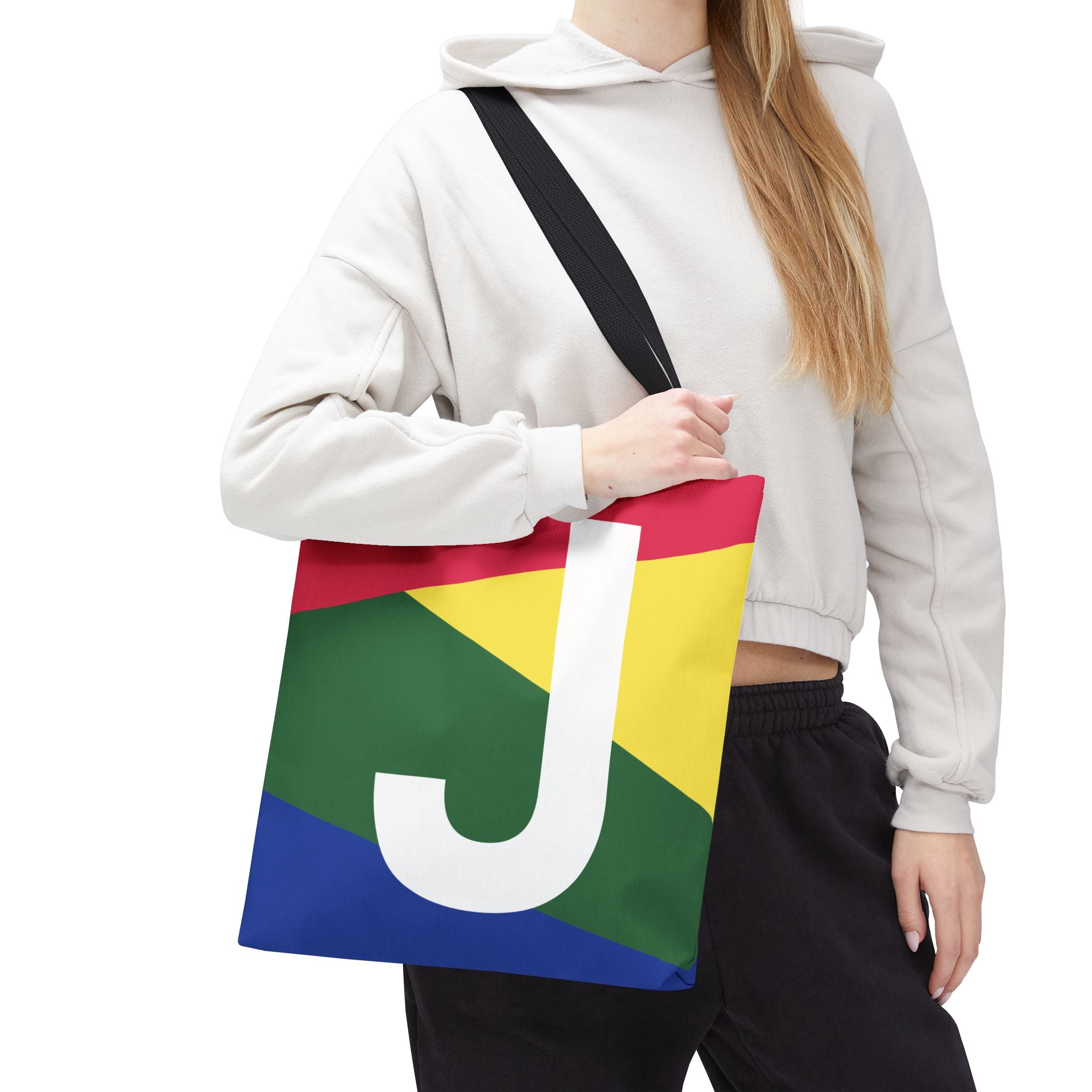 Monogram 'J' Colorblock Tote Bag — Personalized Initial J Shoulder Tote