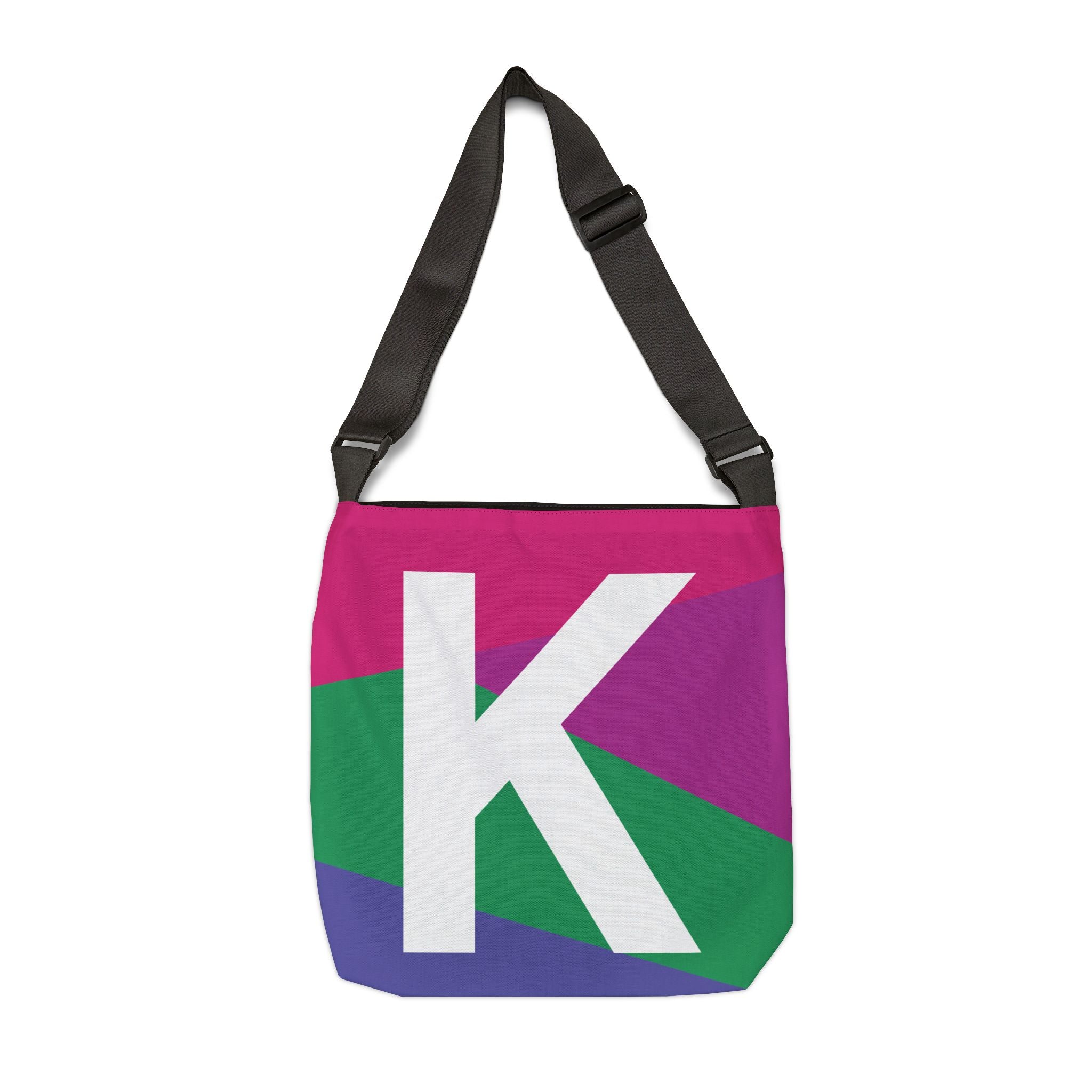 Initial Letter 'K' Colorblock Adjustable Tote Bag — Monogram Alphabet Shoulder Bag