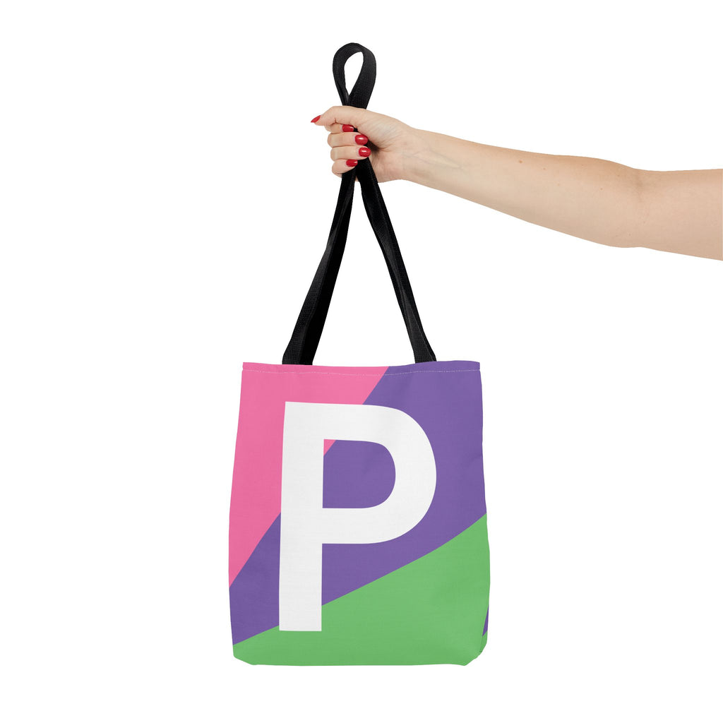 Monogram 'P' Colorblock Tote Bag — Personalized Initial P Shoulder Tote