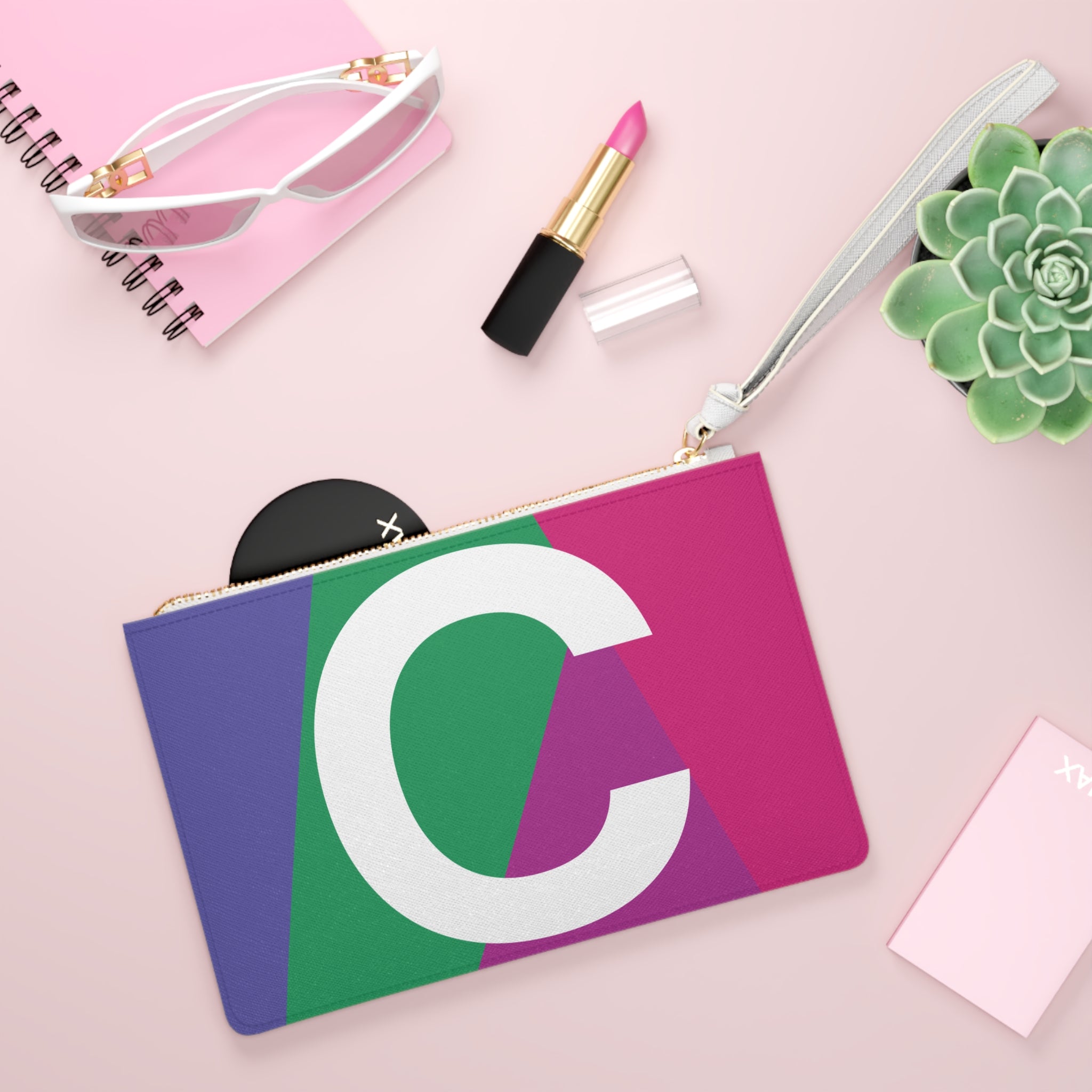 Monogram 'C' Colorblock Clutch Bag — Bold Geometric Wristlet for Everyday & Gifts