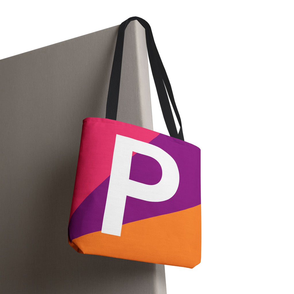 Monogram 'P' Colorblock Tote Bag — Personalized Initial P Shoulder Tote