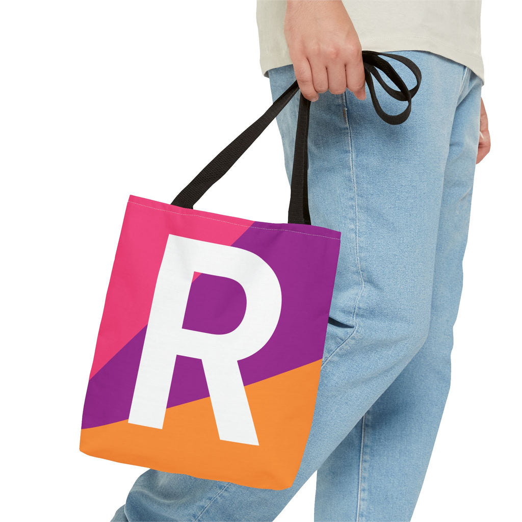Monogram 'R' Colorblock Tote Bag — Personalized Initial R Shoulder Tote