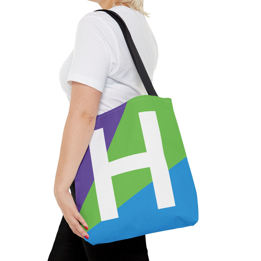 Monogram 'H' Colorblock Tote Bag — Personalized Initial H Shoulder Tote