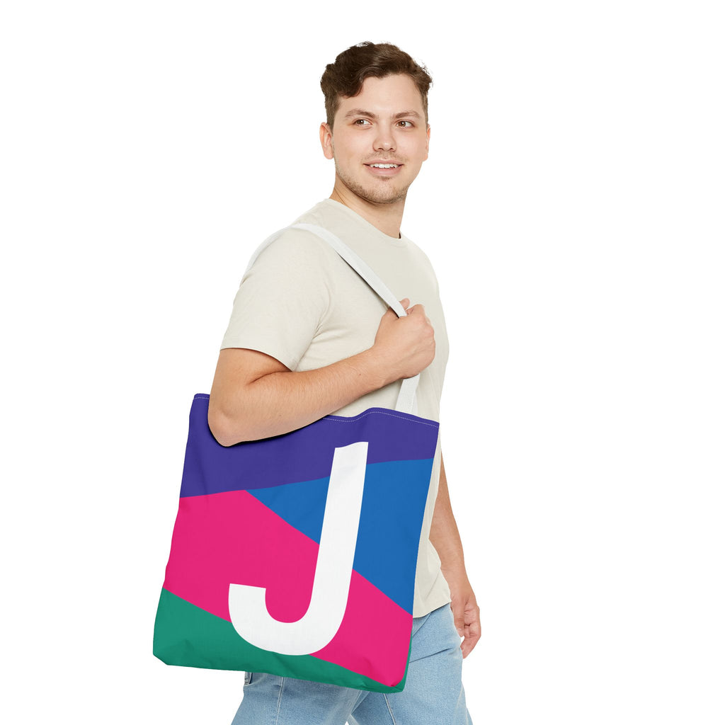 Monogram 'J' Colorblock Tote Bag — Personalized Initial J Shoulder Tote