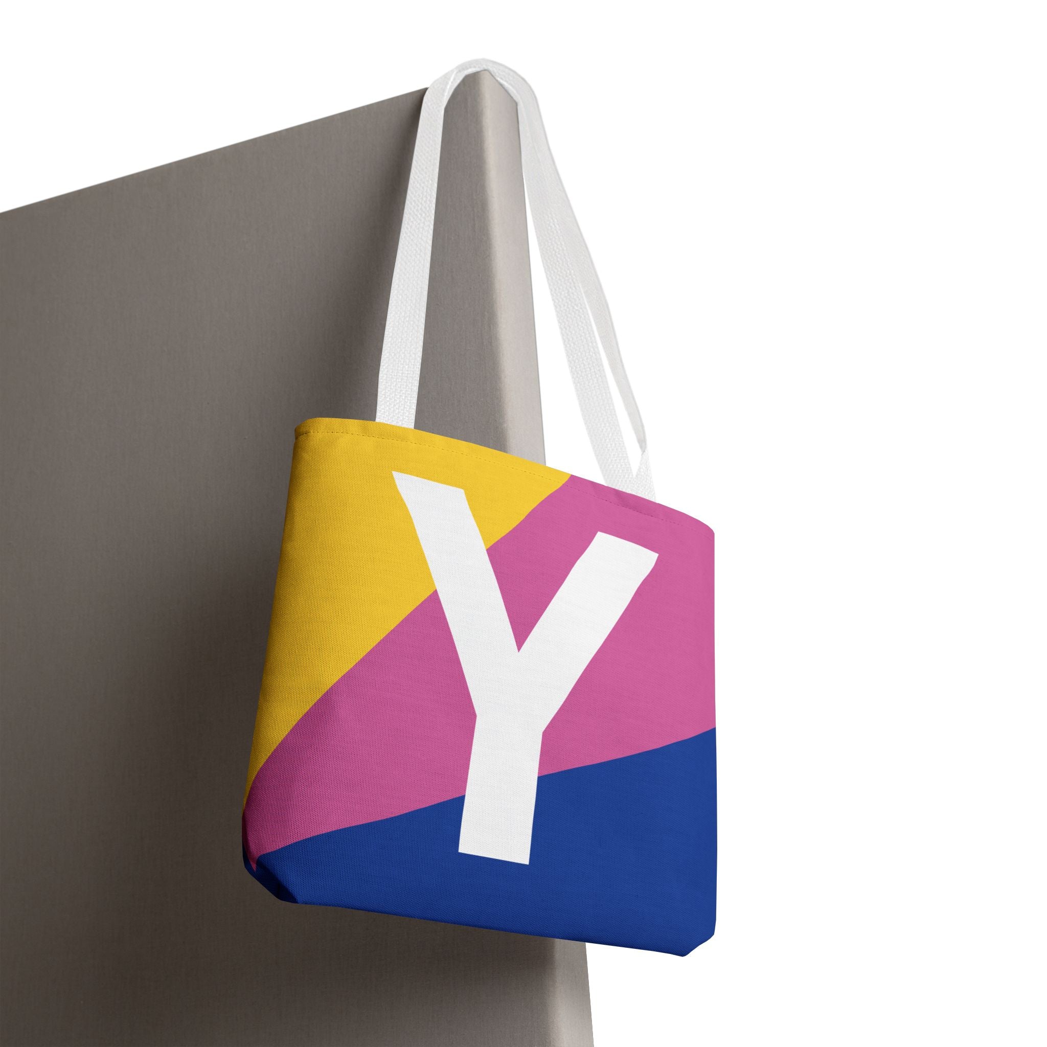 Monogram 'Y' Colorblock Tote Bag — Personalized Initial Y Shoulder Tote