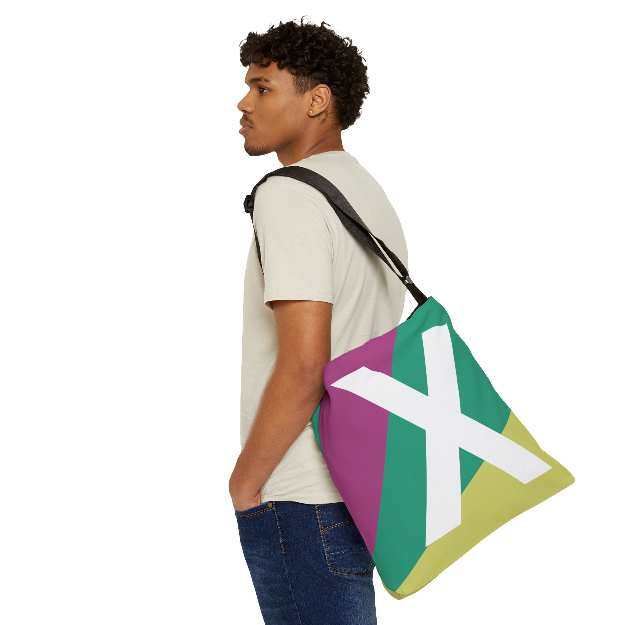 Initial Letter 'X' Colorblock Adjustable Tote Bag — Monogram Alphabet Shoulder Bag