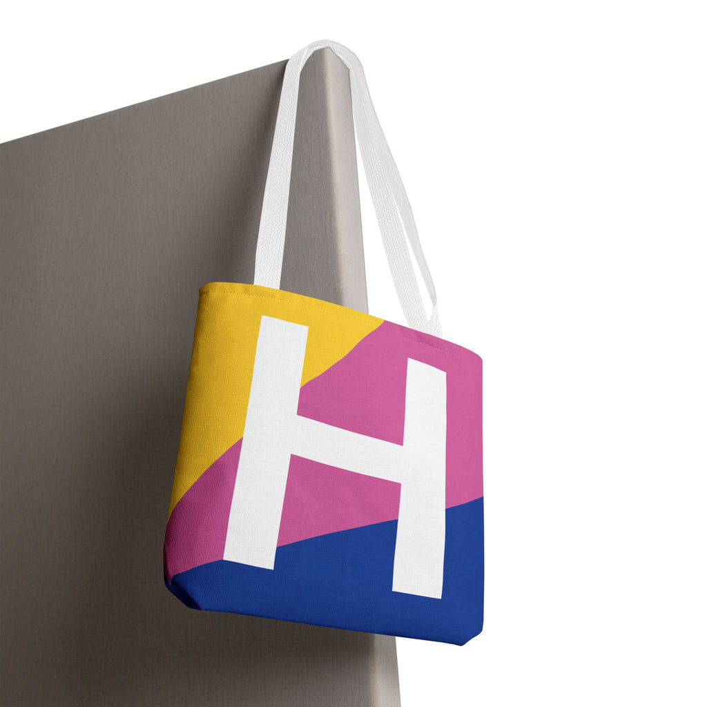 Monogram 'H' Colorblock Tote Bag — Personalized Initial H Shoulder Tote