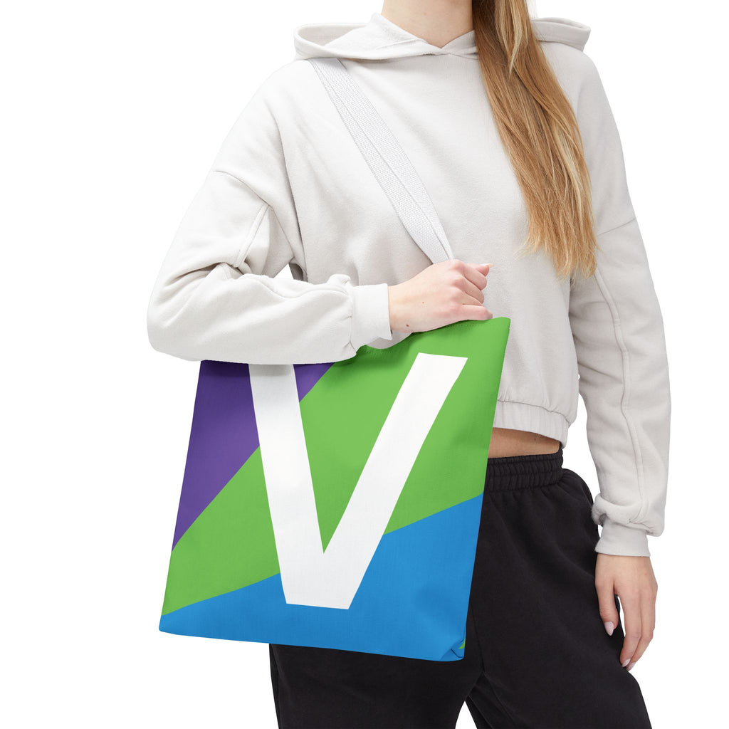 Monogram 'V' Colorblock Tote Bag — Personalized Initial V Shoulder Tote