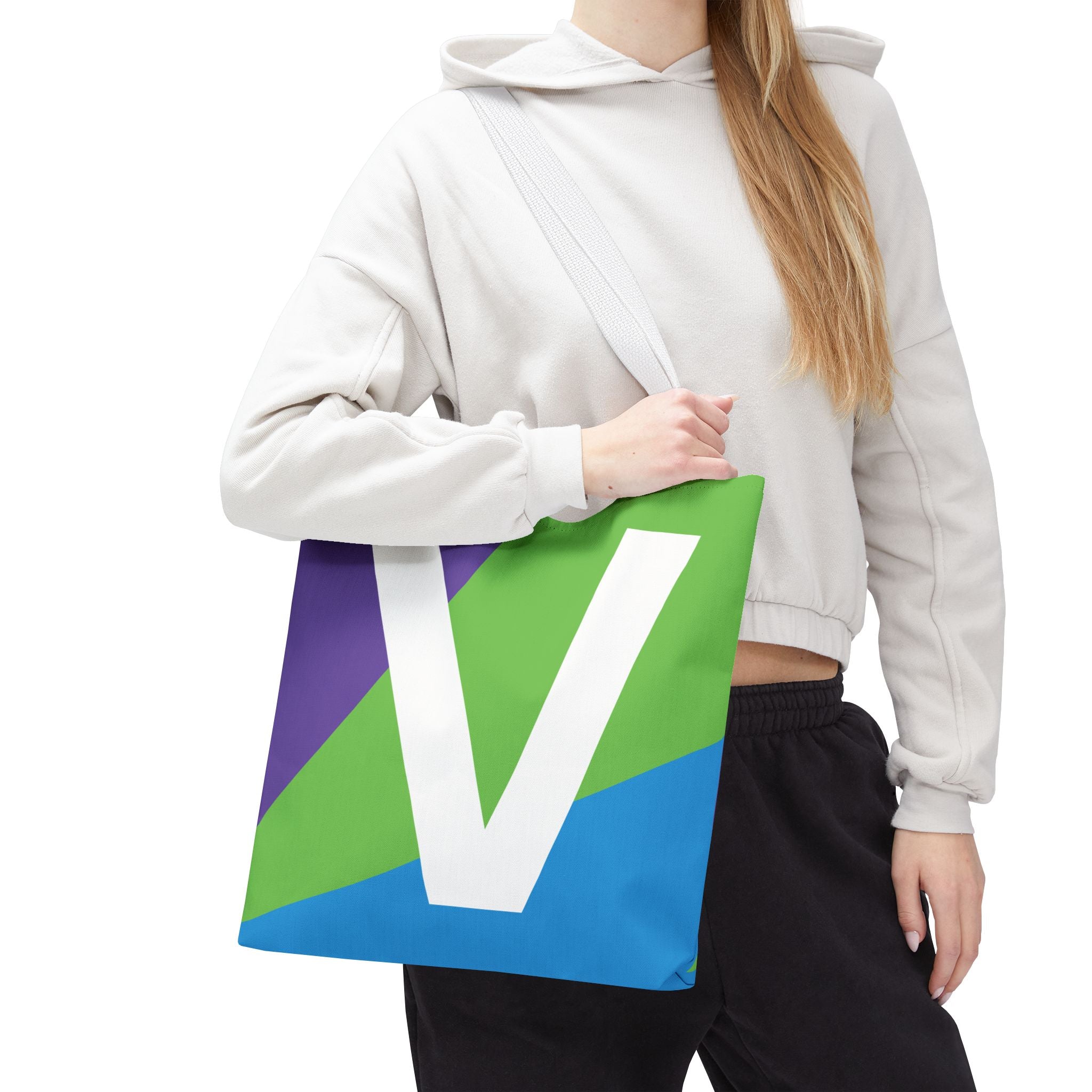 Monogram 'V' Colorblock Tote Bag — Personalized Initial V Shoulder Tote