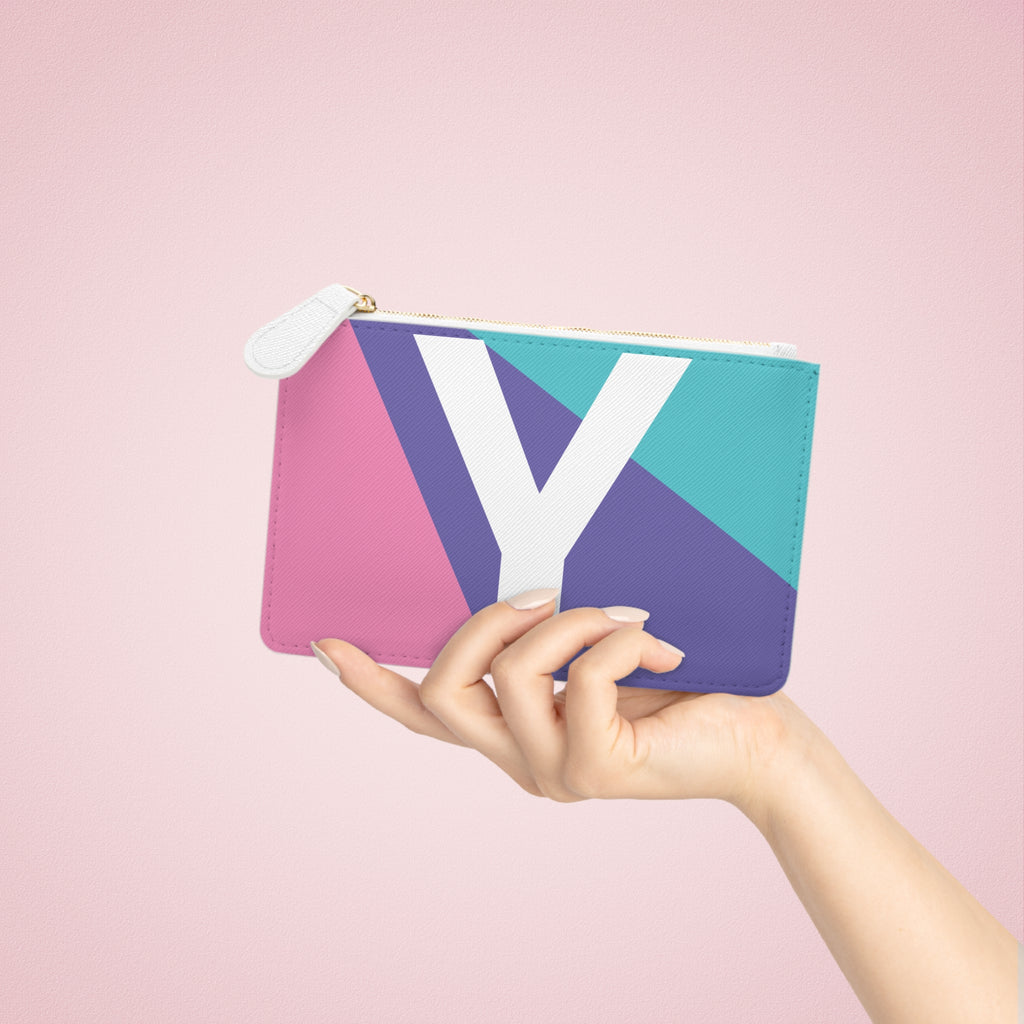 Initial Y Mini Clutch — Colorblock Monogram Wristlet Wallet