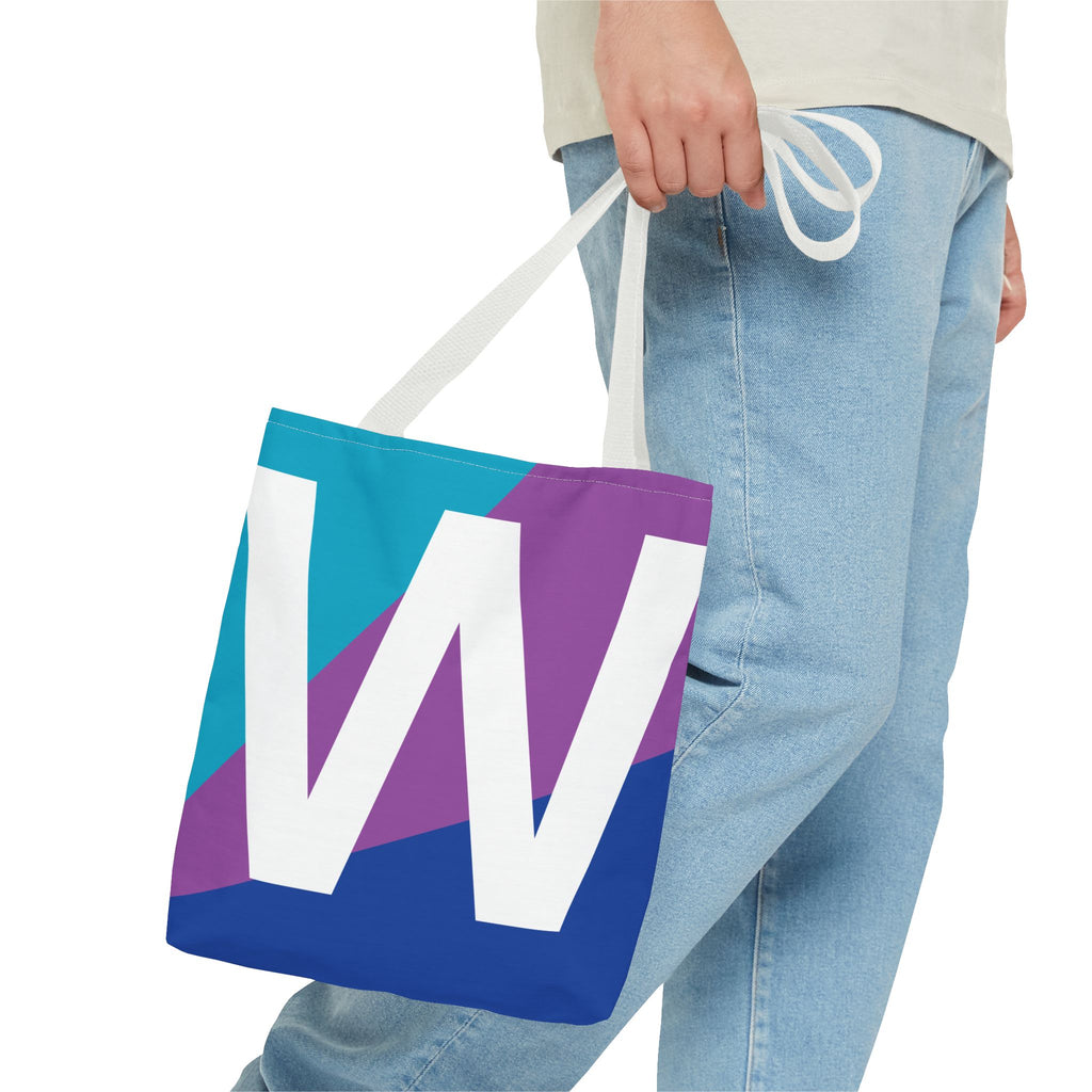 Monogram 'W' Colorblock Tote Bag — Personalized Initial W Shoulder Tote