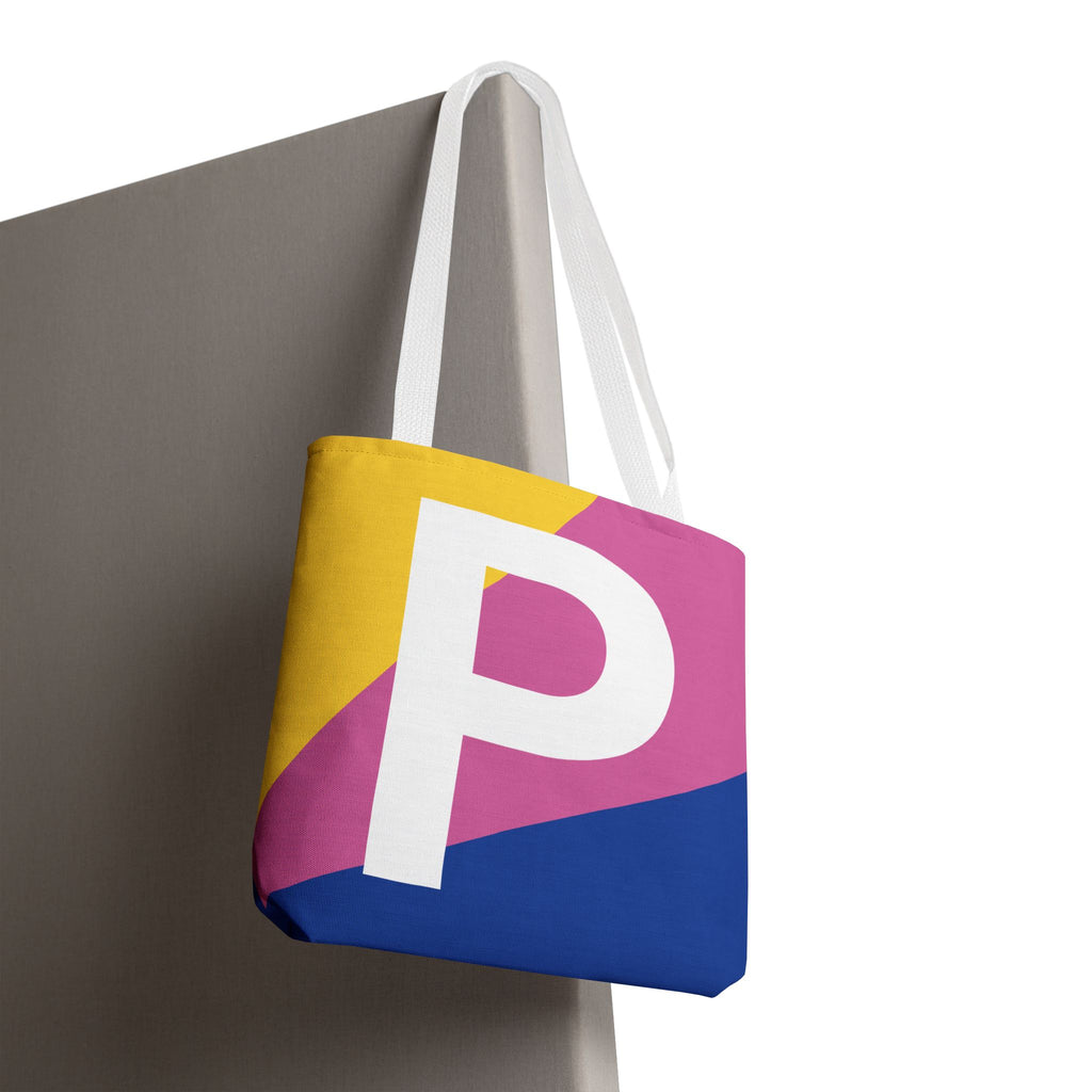 Monogram 'P' Colorblock Tote Bag — Personalized Initial P Shoulder Tote