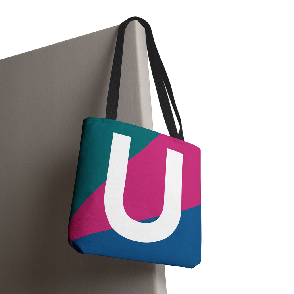 Monogram 'U' Colorblock Tote Bag — Personalized Initial U Shoulder Tote