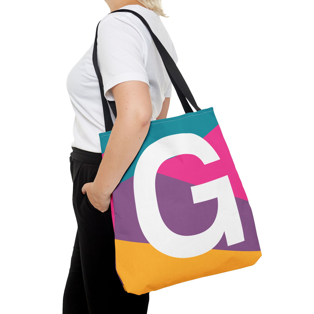 Monogram 'G' Colorblock Tote Bag — Personalized Initial G Shoulder Tote