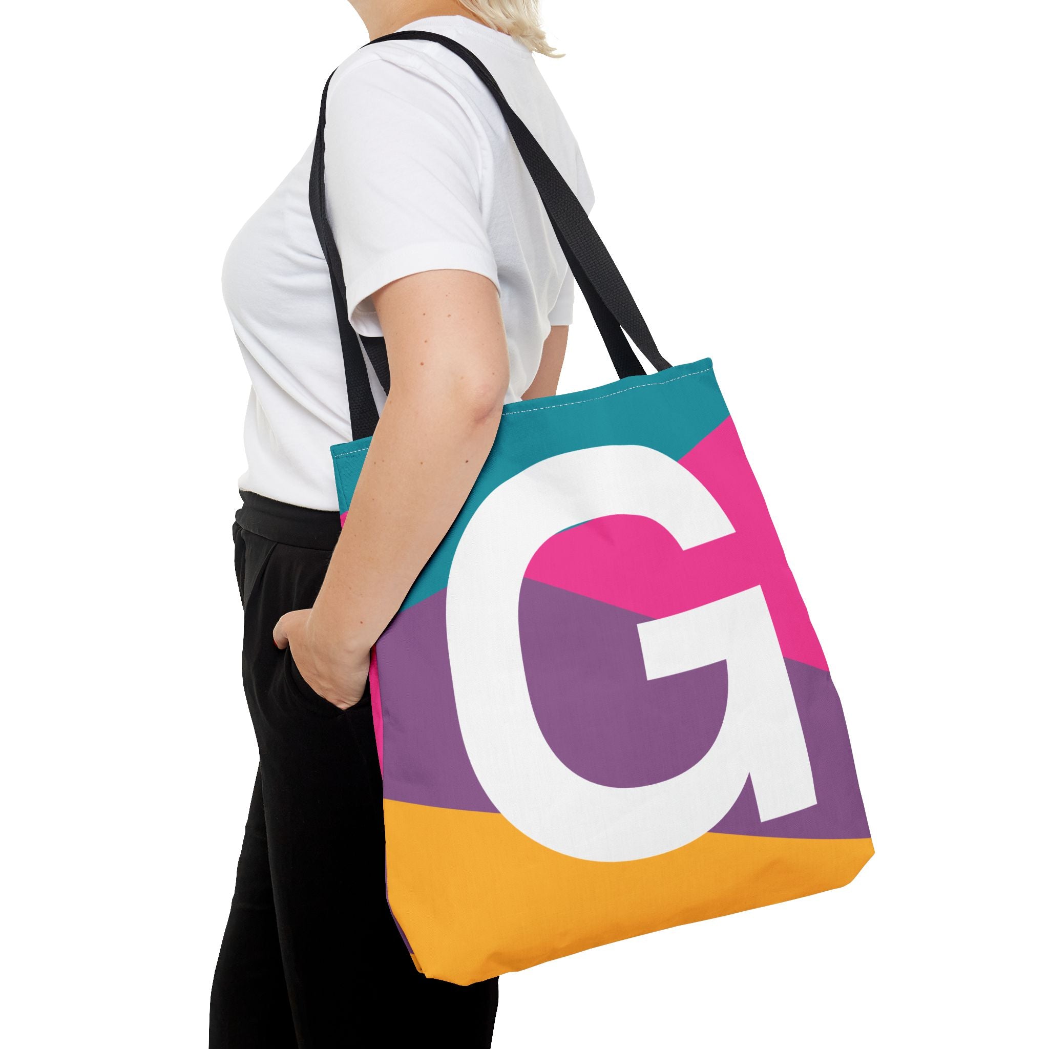 Monogram 'G' Colorblock Tote Bag — Personalized Initial G Shoulder Tote