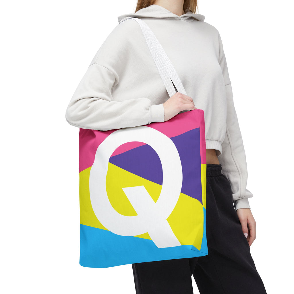 Monogram 'Q' Colorblock Tote Bag — Personalized Initial Q Shoulder Tote