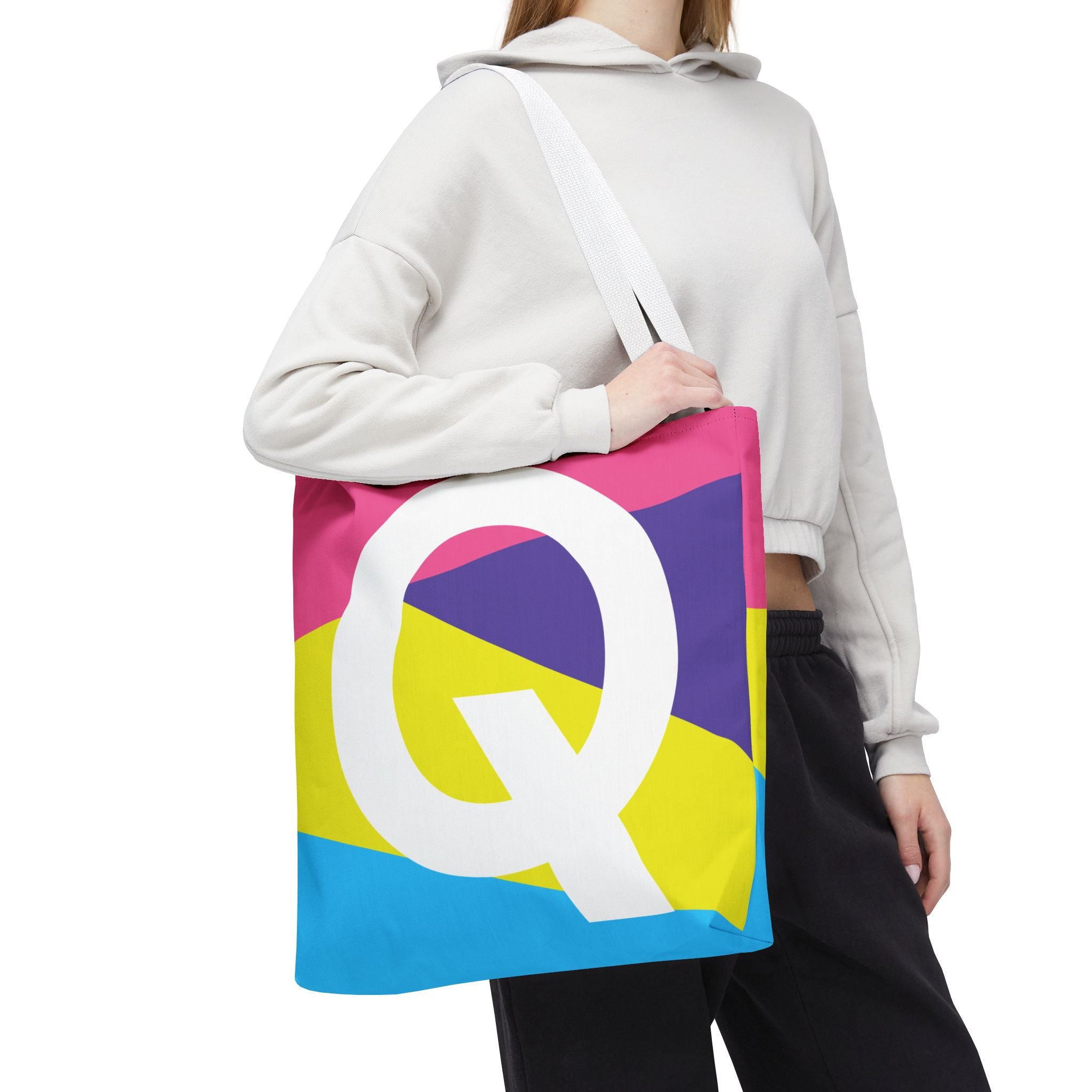 Monogram 'Q' Colorblock Tote Bag — Personalized Initial Q Shoulder Tote