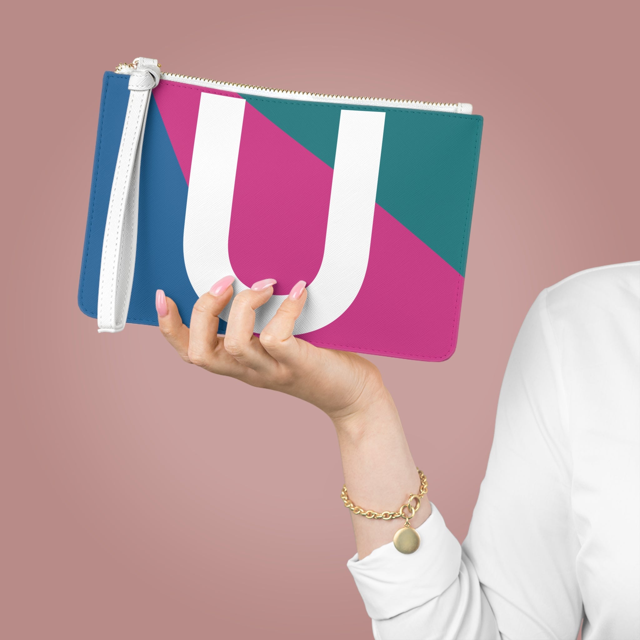 Monogram 'U' Colorblock Clutch Bag — Bold Geometric Wristlet for Everyday & Gifts