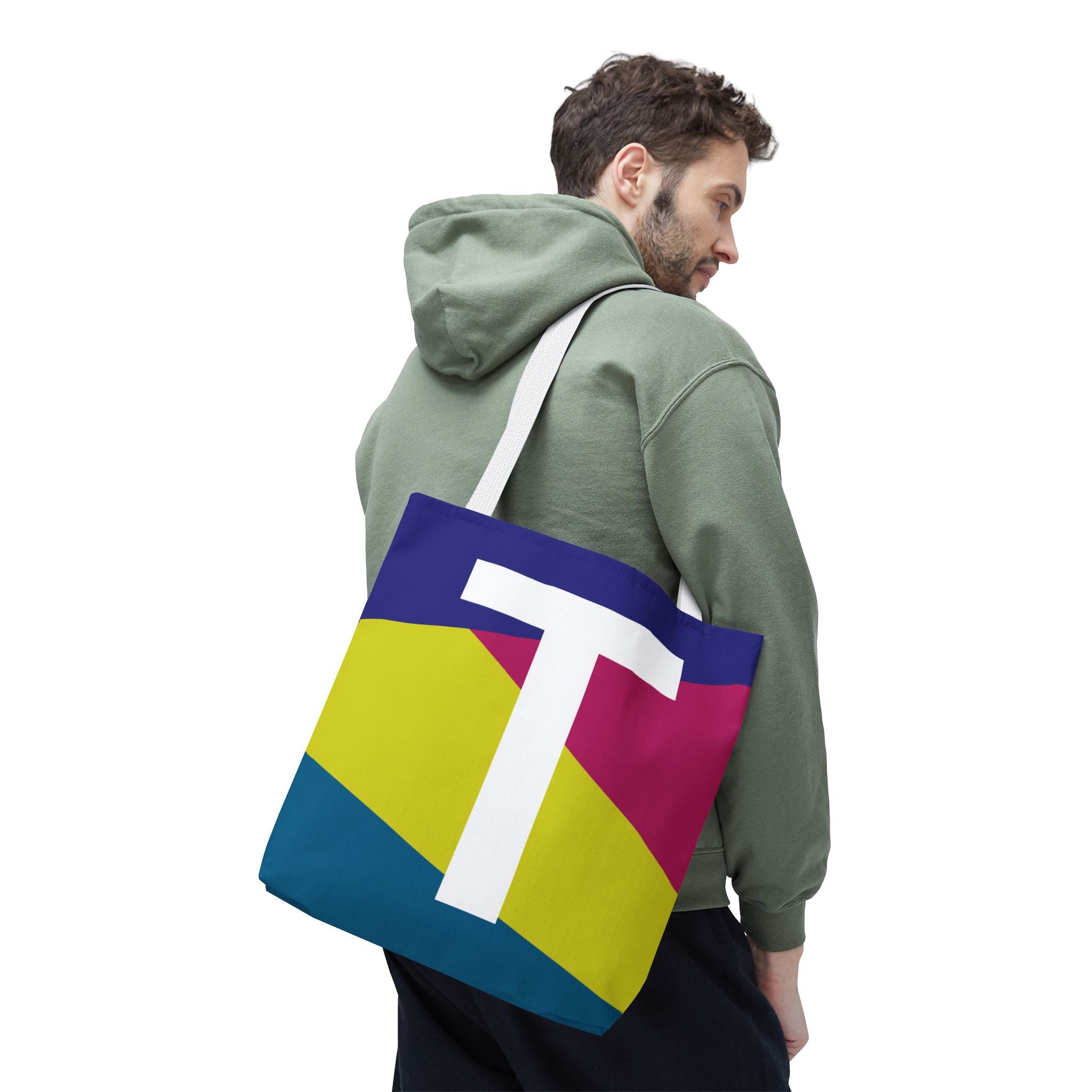Monogram 'T' Colorblock Tote Bag — Personalized Initial T Shoulder Tote