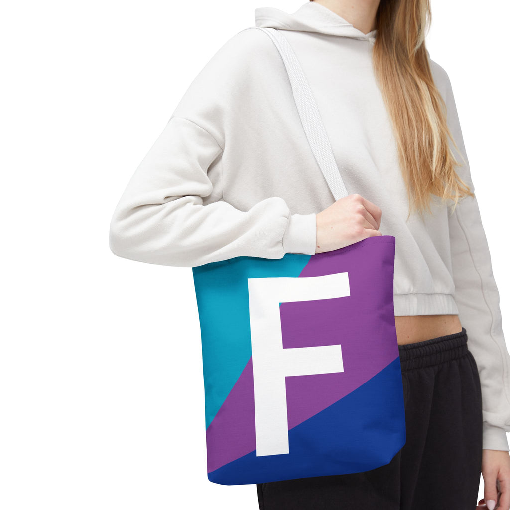 Monogram 'F' Colorblock Tote Bag — Personalized Initial F Shoulder Tote
