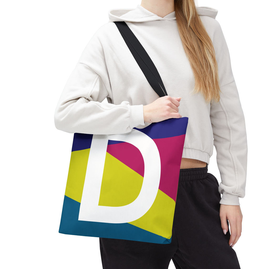 Monogram 'D' Colorblock Tote Bag — Personalized Initial D Shoulder Tote