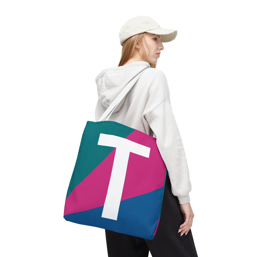 Monogram 'T' Colorblock Tote Bag — Personalized Initial T Shoulder Tote