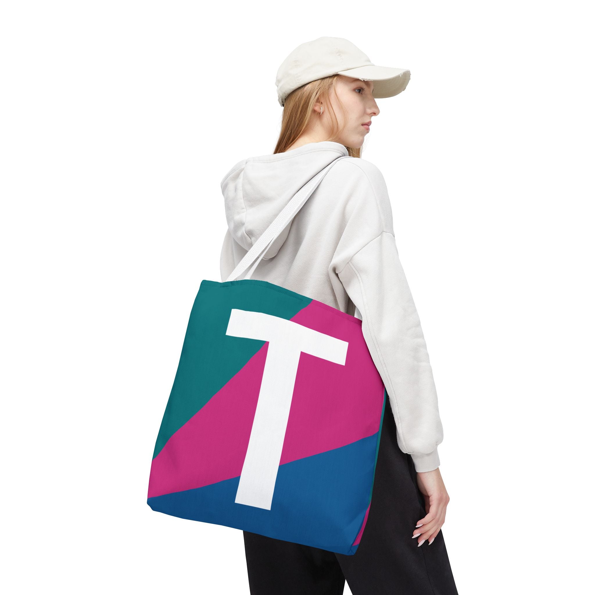 Monogram 'T' Colorblock Tote Bag — Personalized Initial T Shoulder Tote