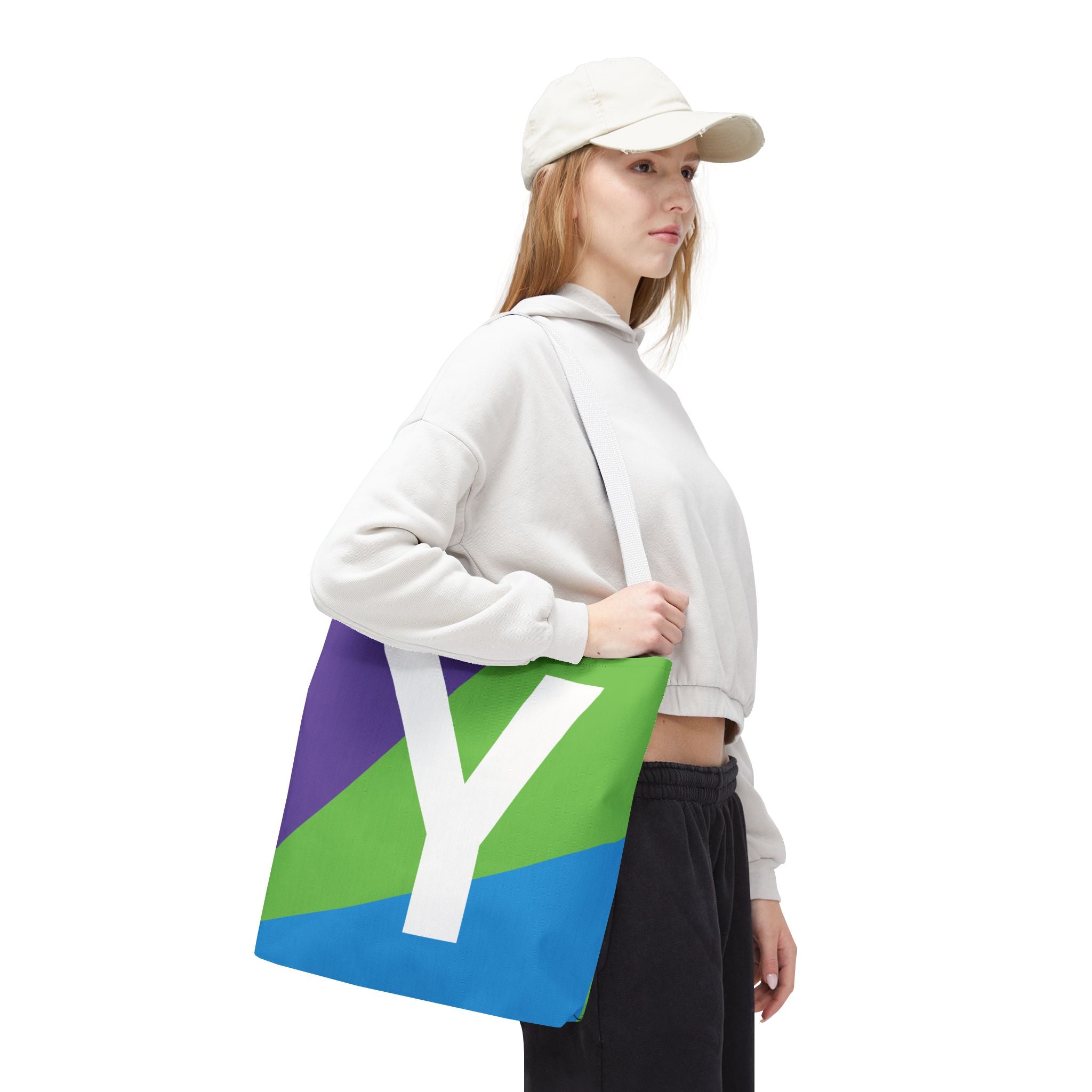 Monogram 'Y' Colorblock Tote Bag — Personalized Initial Y Shoulder Tote