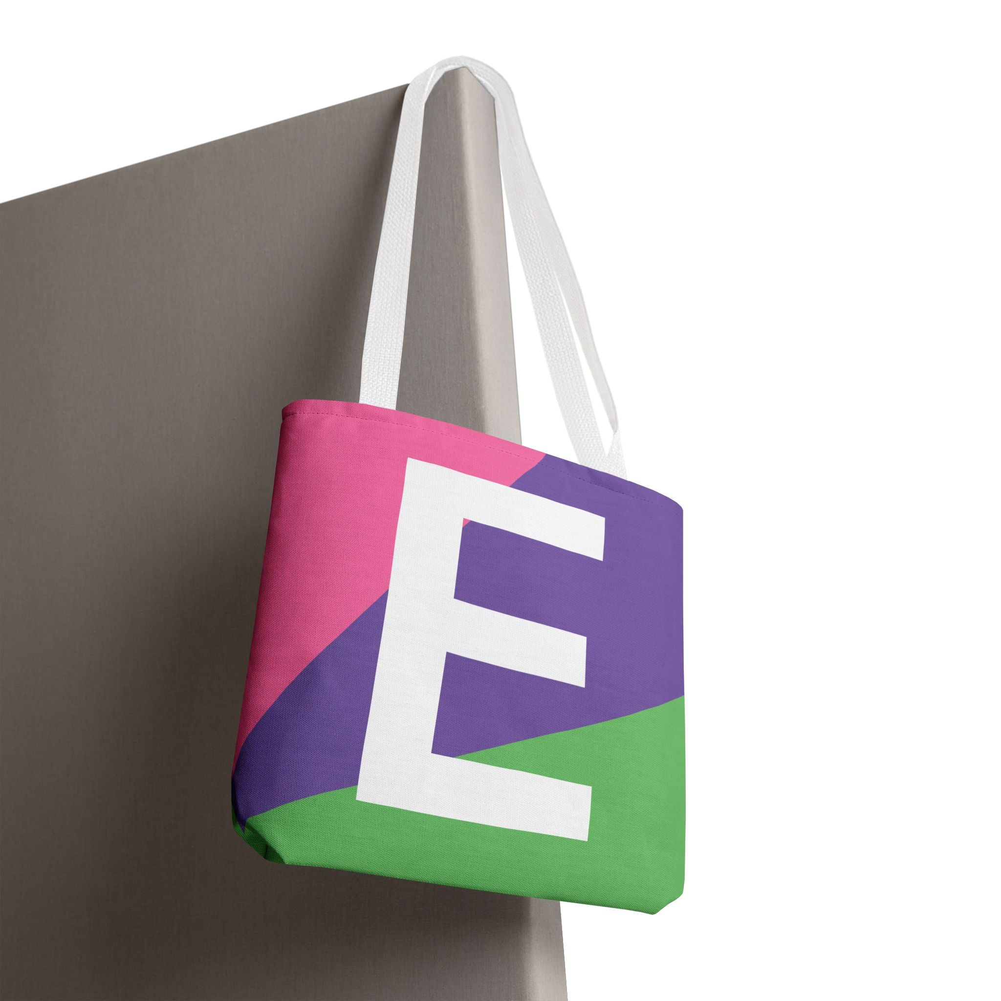 Monogram 'E' Colorblock Tote Bag — Personalized Initial E Shoulder Tote