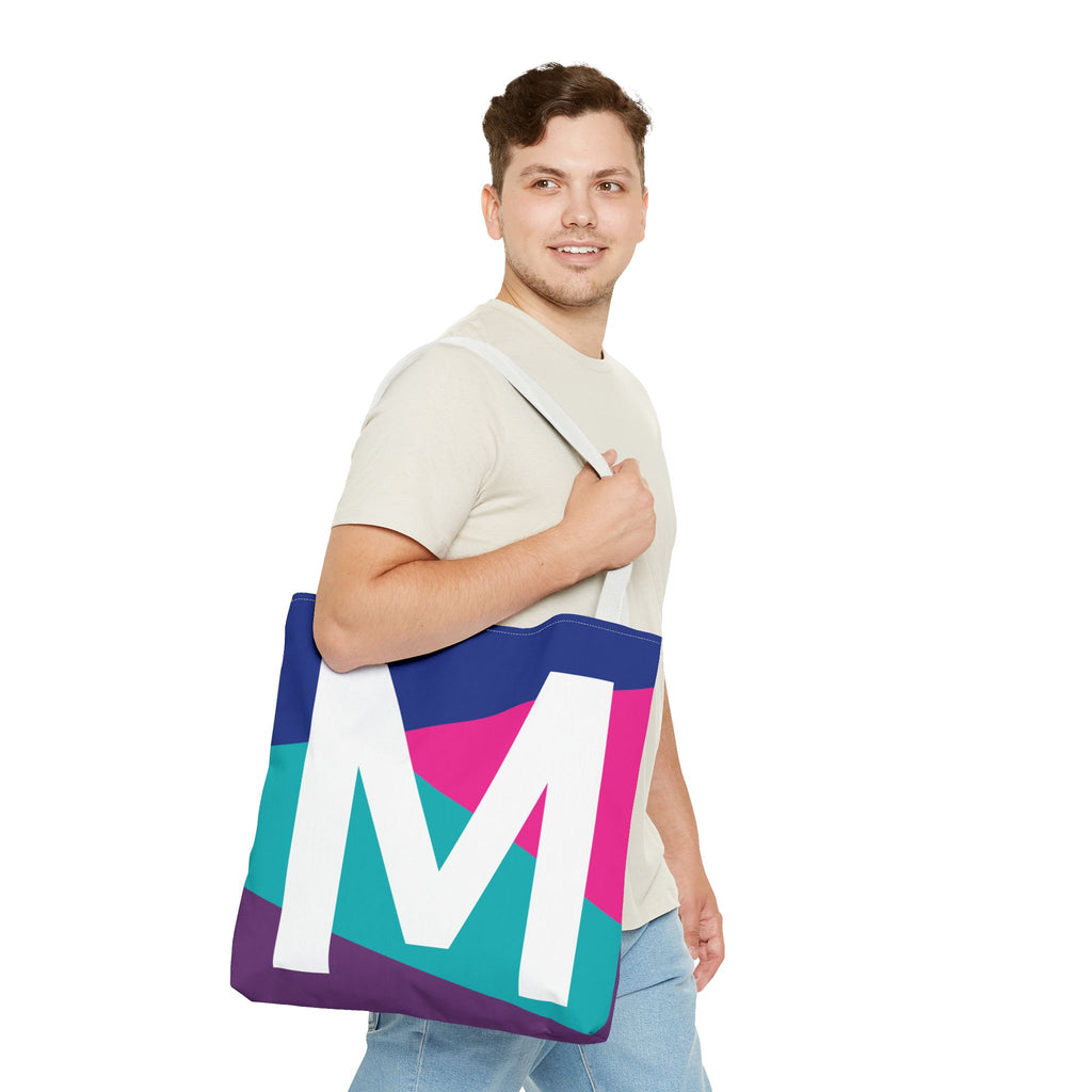 Monogram 'M' Colorblock Tote Bag — Personalized Initial L Shoulder Tote