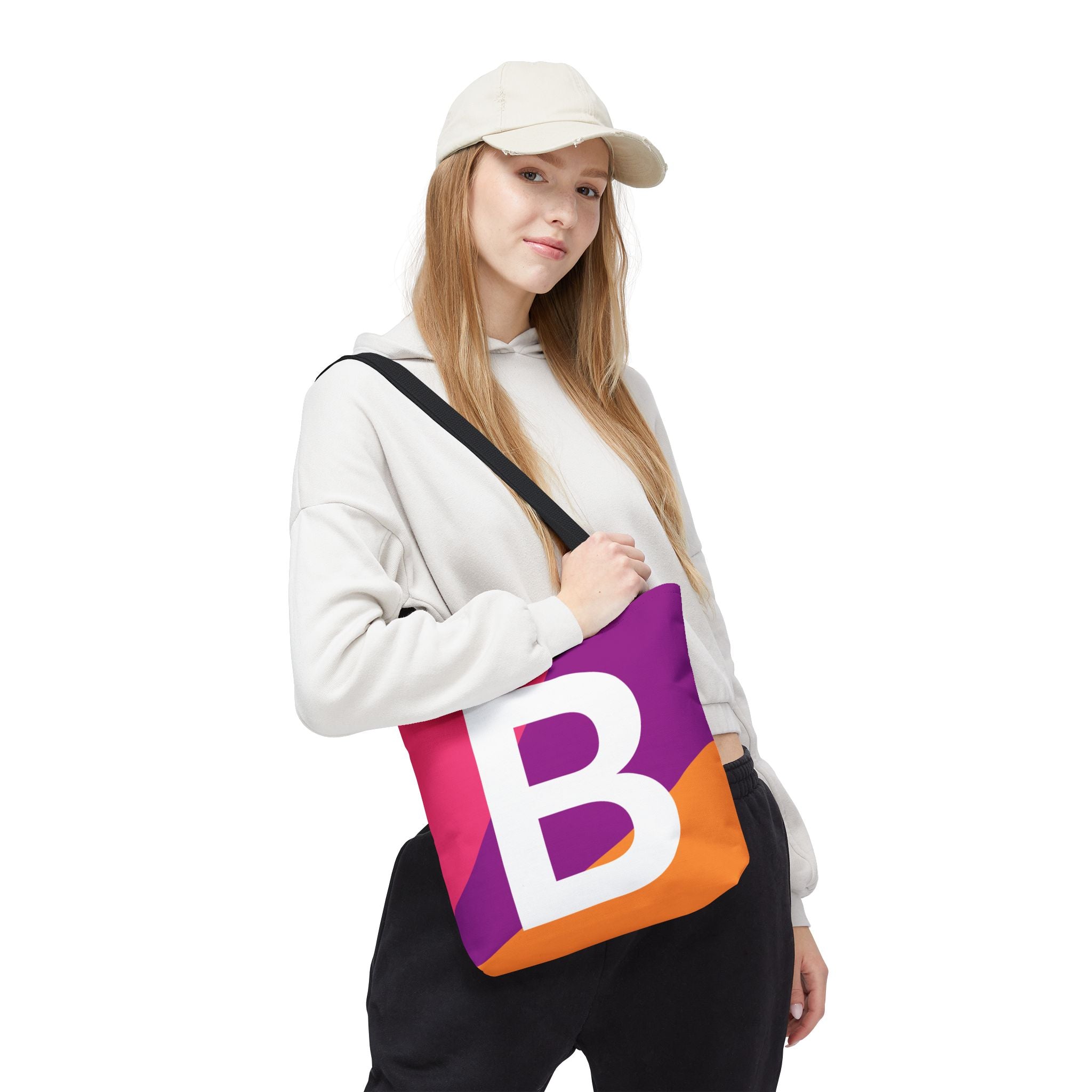 Monogram 'B' Colorblock Tote Bag — Personalized Initial B Shoulder Tote