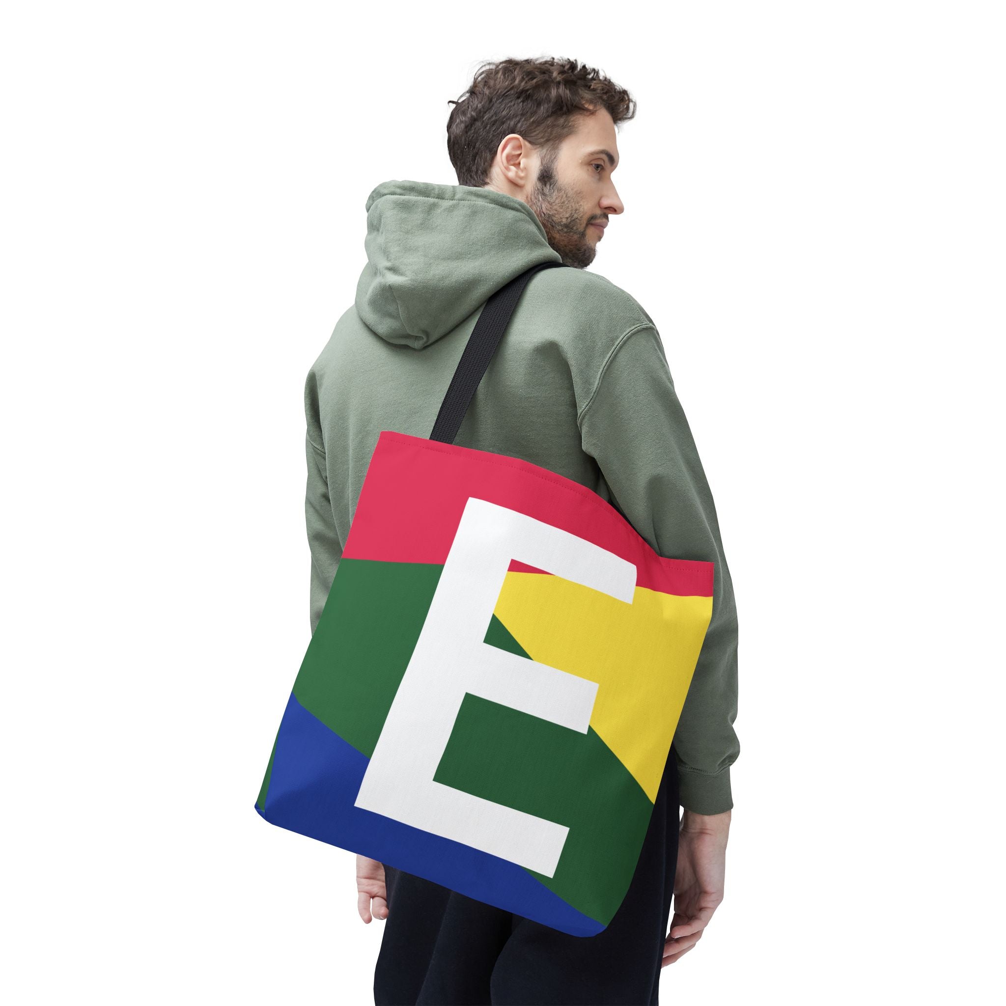 Monogram 'E' Colorblock Tote Bag — Personalized Initial E Shoulder Tote