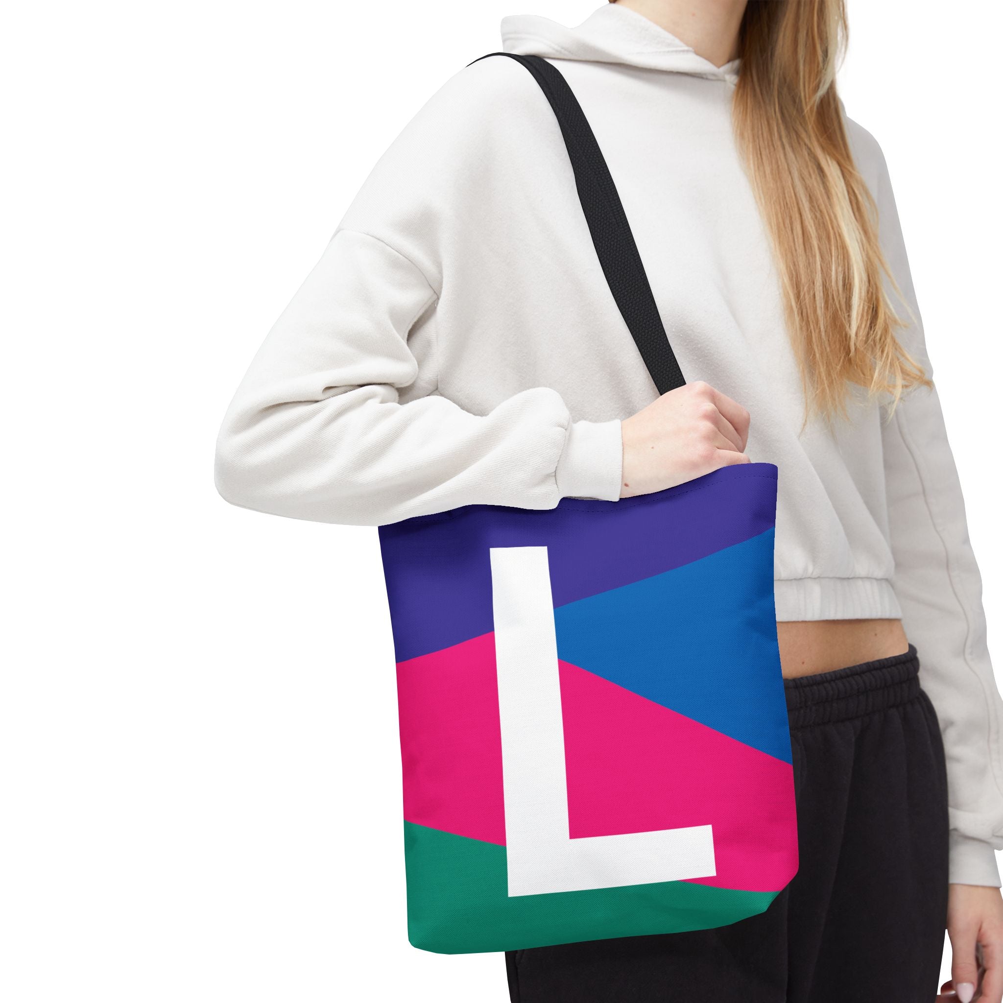 Monogram 'L' Colorblock Tote Bag — Personalized Initial L Shoulder Tote