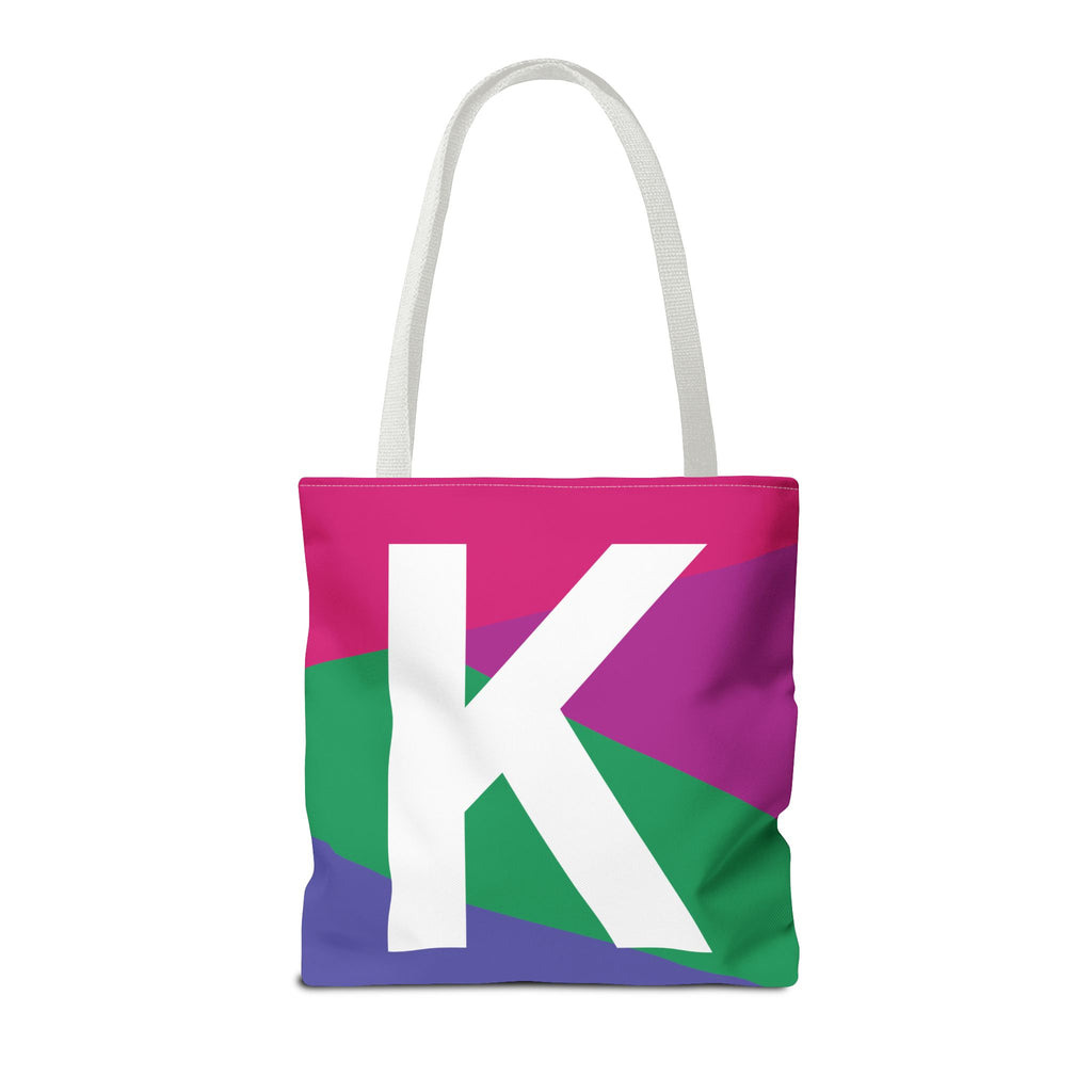 Monogram 'K' Colorblock Tote Bag — Personalized Initial K Shoulder Tote