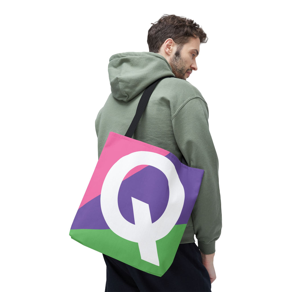 Monogram 'Q' Colorblock Tote Bag — Personalized Initial Q Shoulder Tote