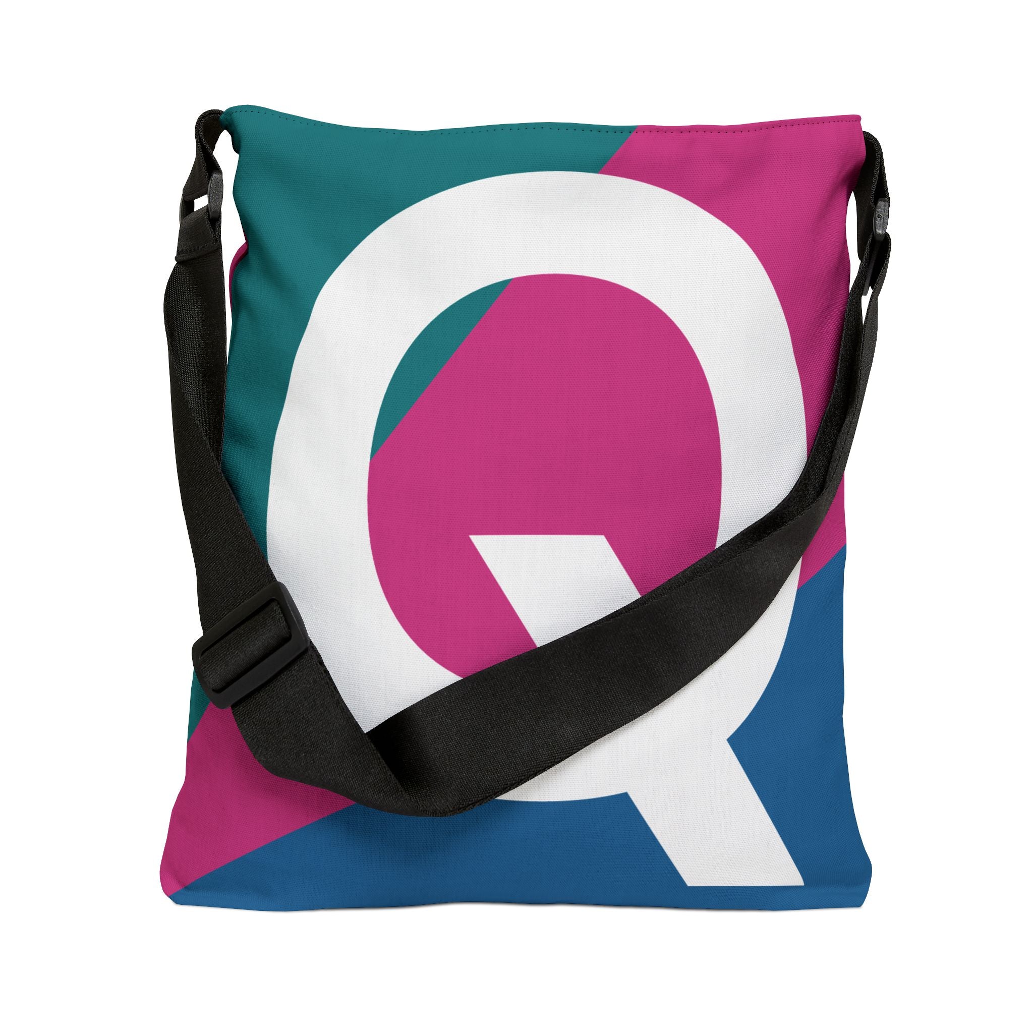 Initial Letter 'Q' Colorblock Adjustable Tote Bag — Monogram Alphabet Shoulder Bag