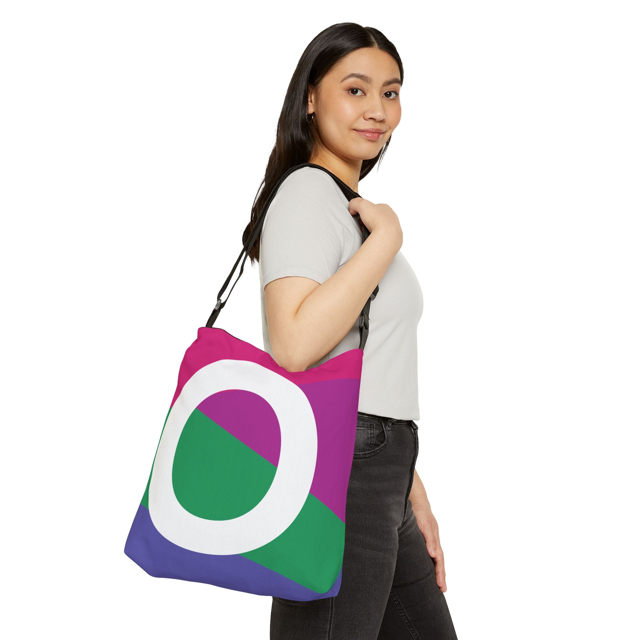 Initial Letter 'O' Colorblock Adjustable Tote Bag — Monogram Alphabet Shoulder Bag