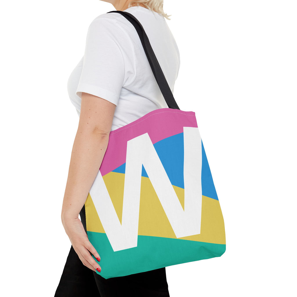 Monogram 'W' Colorblock Tote Bag — Personalized Initial W Shoulder Tote