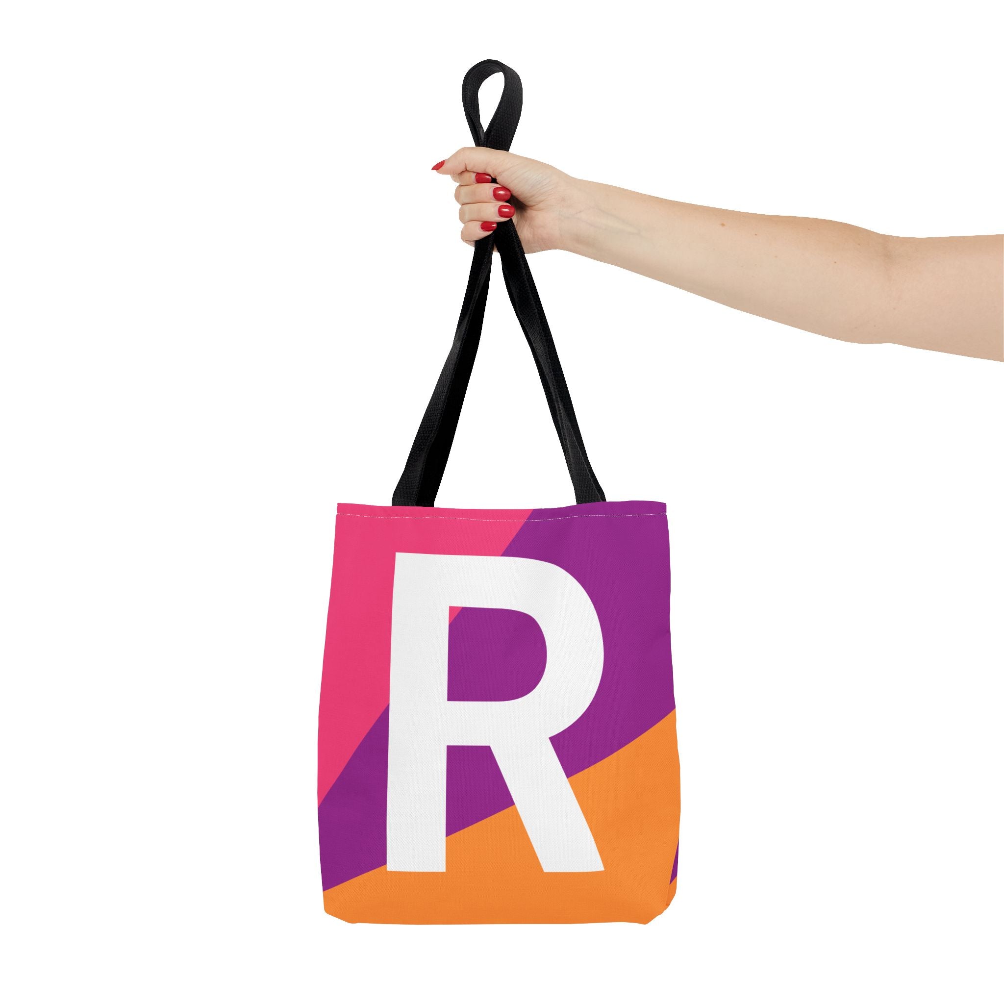 Monogram 'R' Colorblock Tote Bag — Personalized Initial R Shoulder Tote