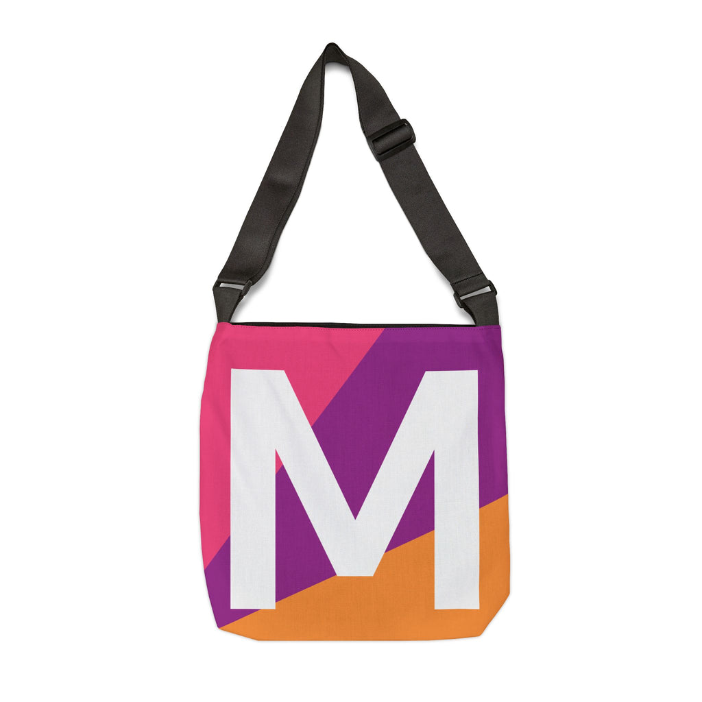 Initial Letter 'M' Colorblock Adjustable Tote Bag — Monogram Alphabet Shoulder Bag