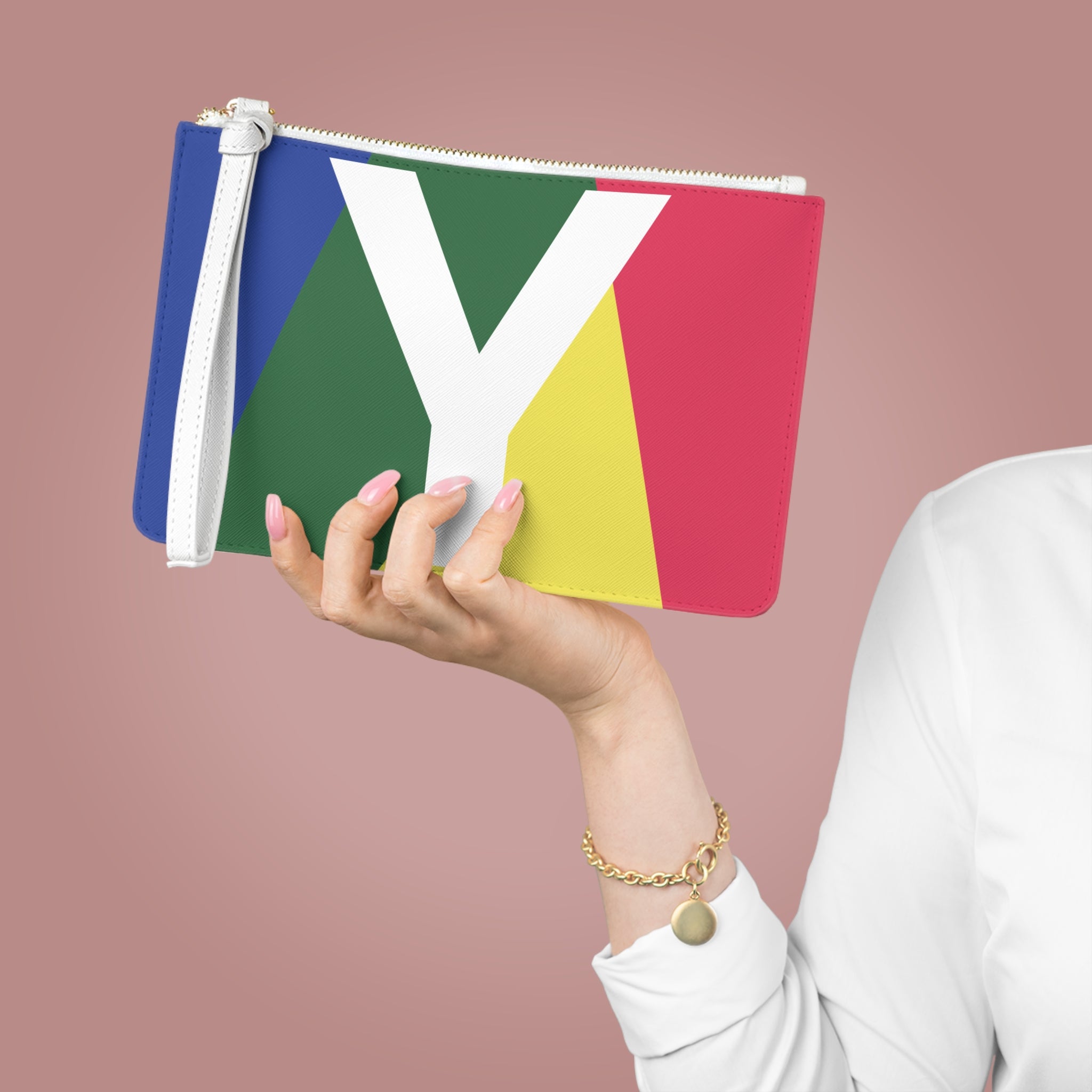 Monogram 'Y' Colorblock Clutch Bag — Bold Geometric Wristlet for Everyday & Gifts
