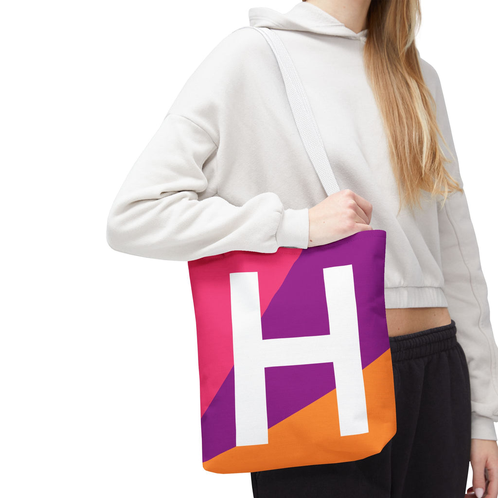 Monogram 'H' Colorblock Tote Bag — Personalized Initial H Shoulder Tote