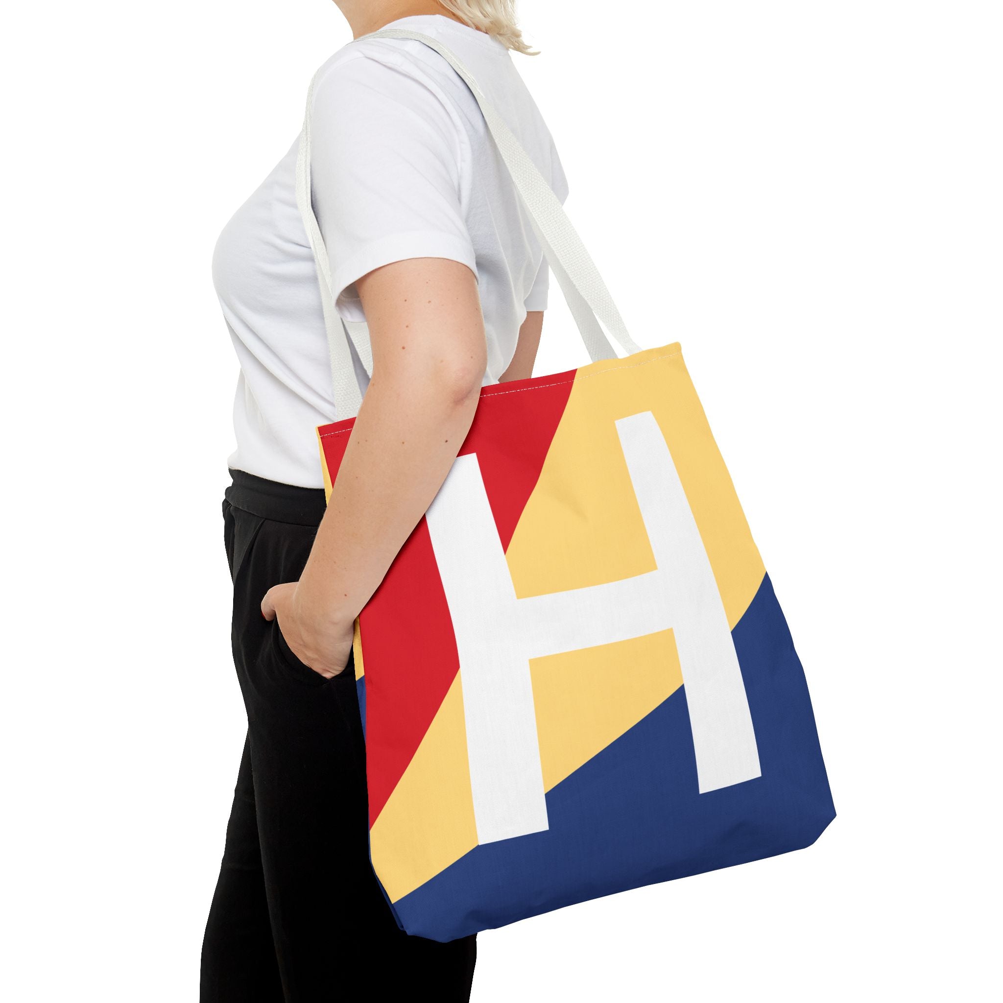 Monogram 'H' Colorblock Tote Bag — Personalized Initial H Shoulder Tote