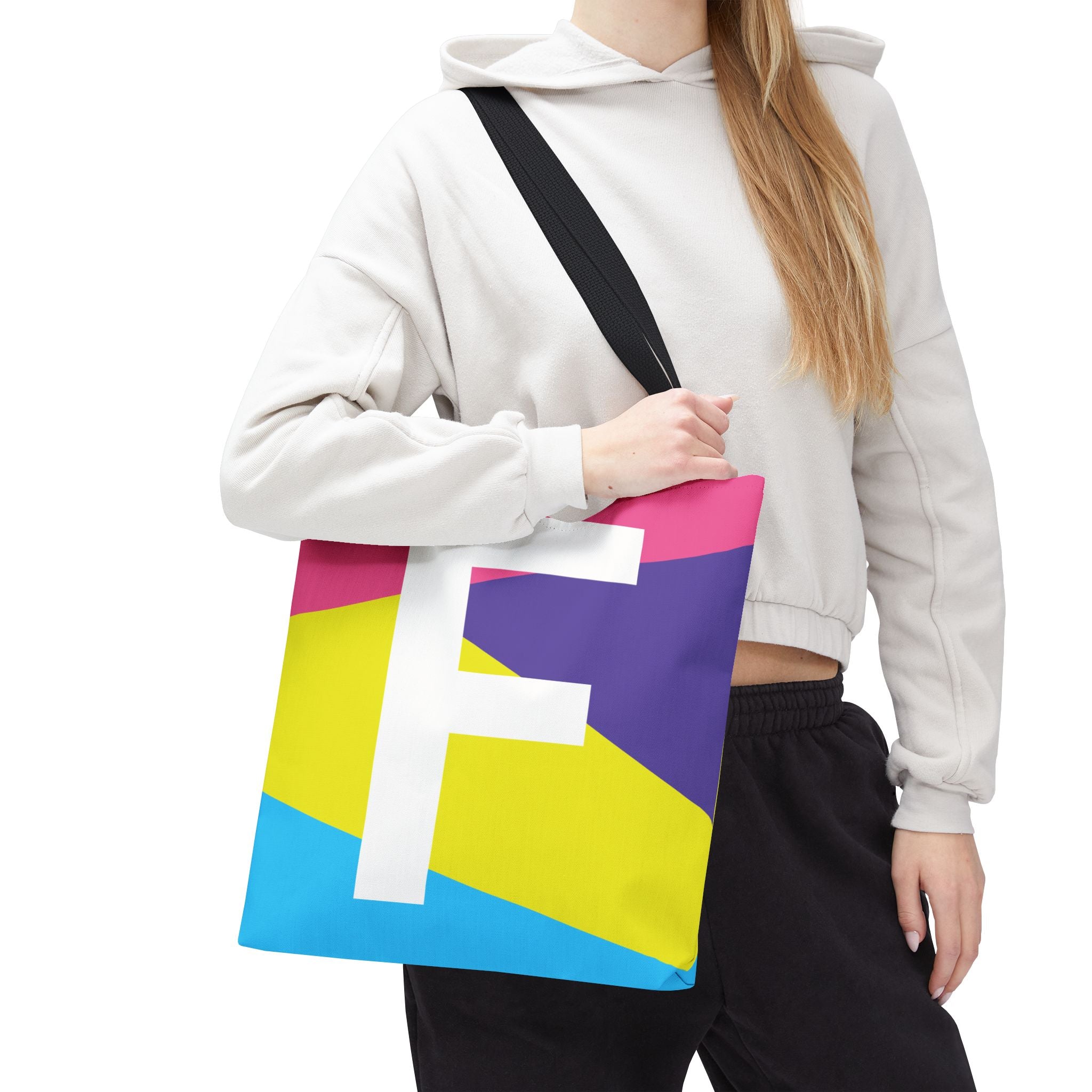 Monogram 'F' Colorblock Tote Bag — Personalized Initial F Shoulder Tote